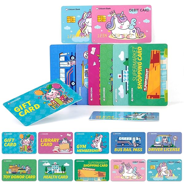 YTYOTO Unicorn Play Credit Cards for Kids 10pcs Pretend Debit Cards for Girls Fun and Safe Fake Credit Cards