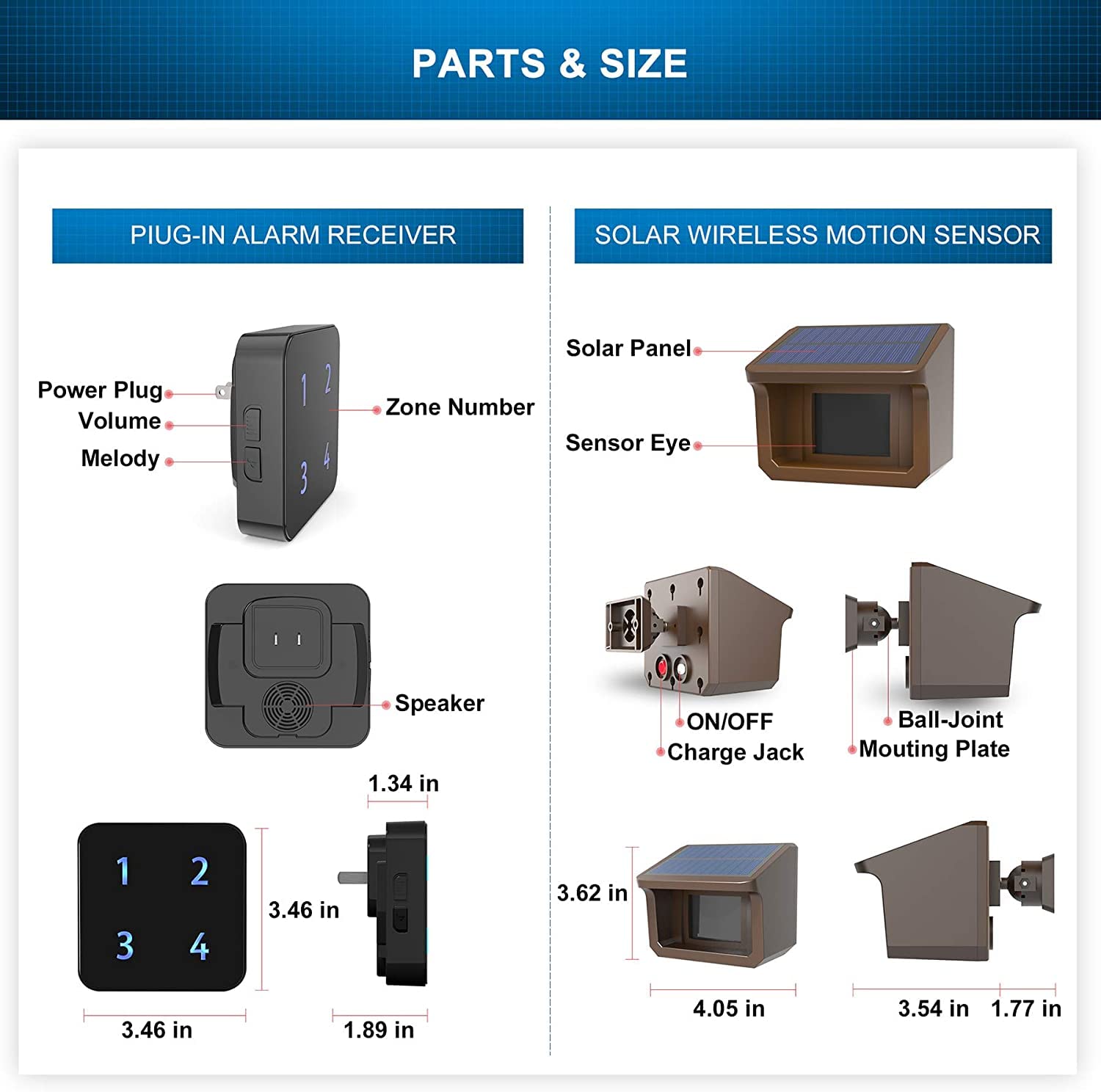 HTZSAFE Solar Driveway Alarm System 1/2 Mile Range Weatherproof Motion Sensor DIY Security Alert with 1 Receiver and 4 Sensors - View 6 of 7
