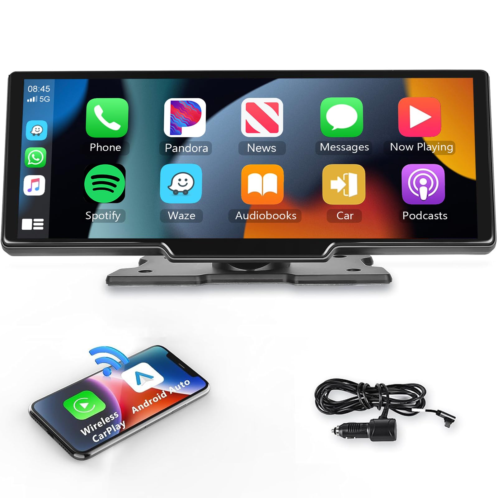 podofo Podofo 10.26 Inch Touchscreen Wireless Carplay Portable Car Stereo with Android Auto Bluetooth Navigation and Voice Control