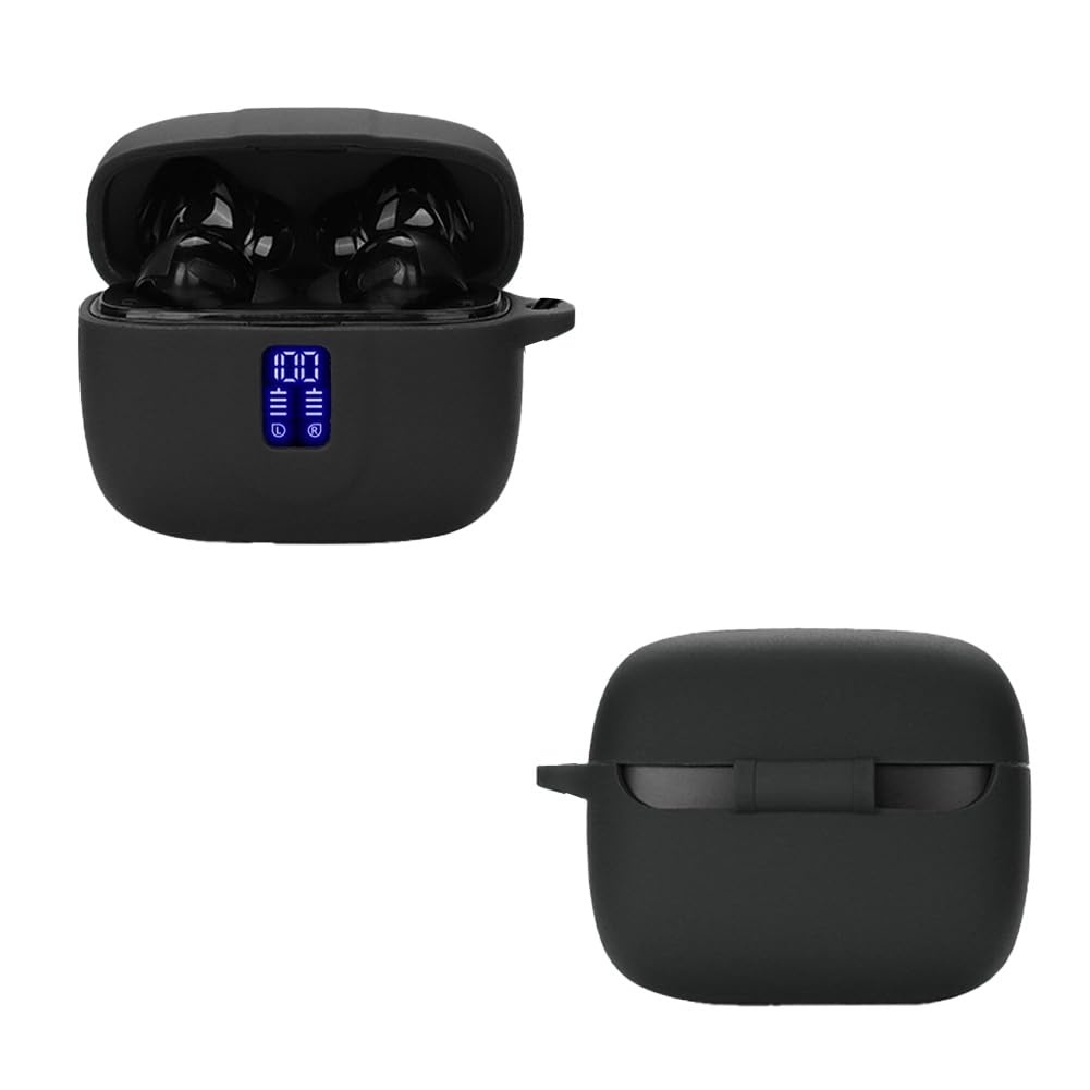 smaate Earbuds Case Compatible with TAGRY X08 Wireless Headphone, Silicon Protective Cover with Keychain, with Window for LED Display, Black - View 4 of 6