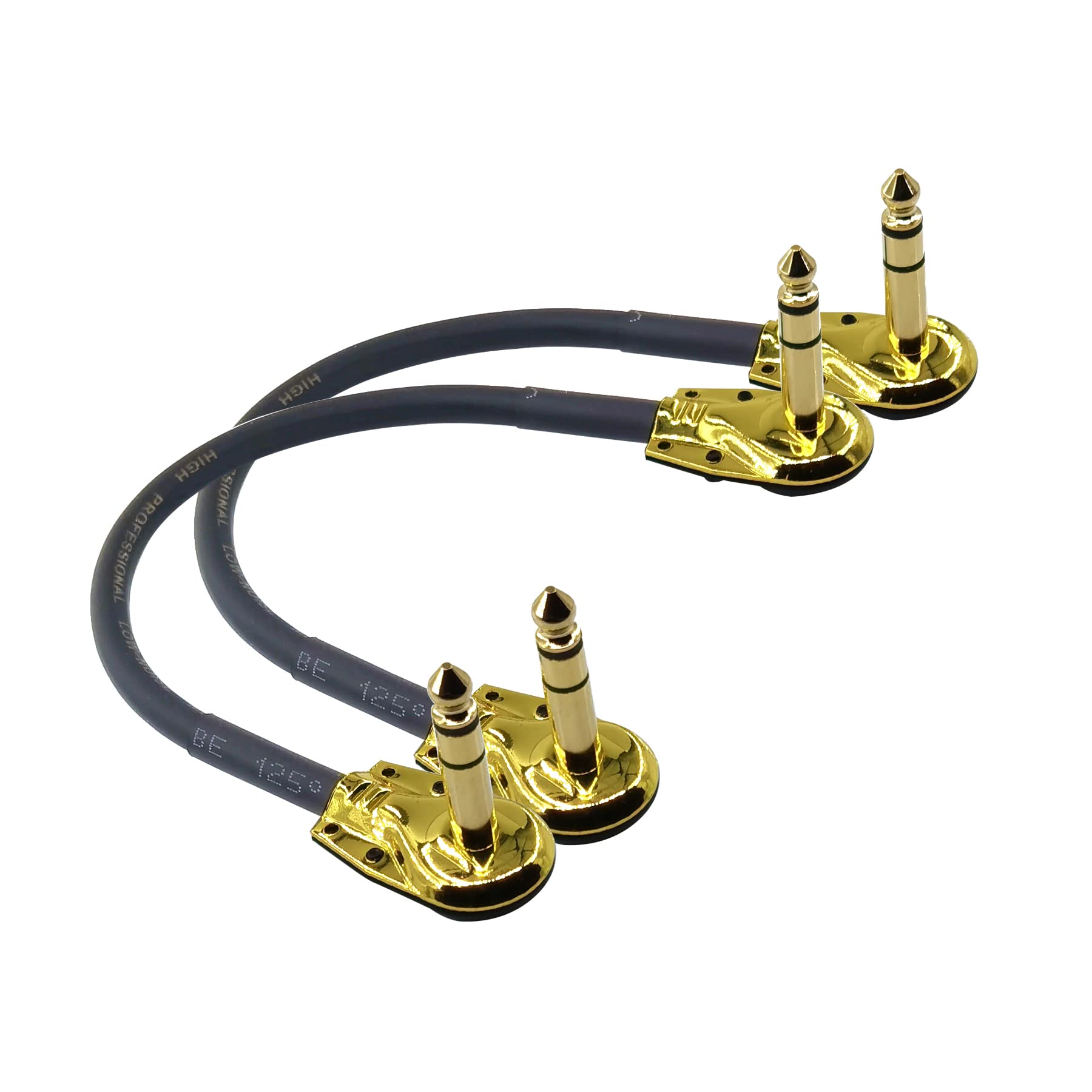 WJSTN 1 4 inch Right Angle TRS Stereo Dual Channel Guitar Flat Patch Cable Low Profile Pancake Design 2 Pack (4 inches) - View 3 of 5