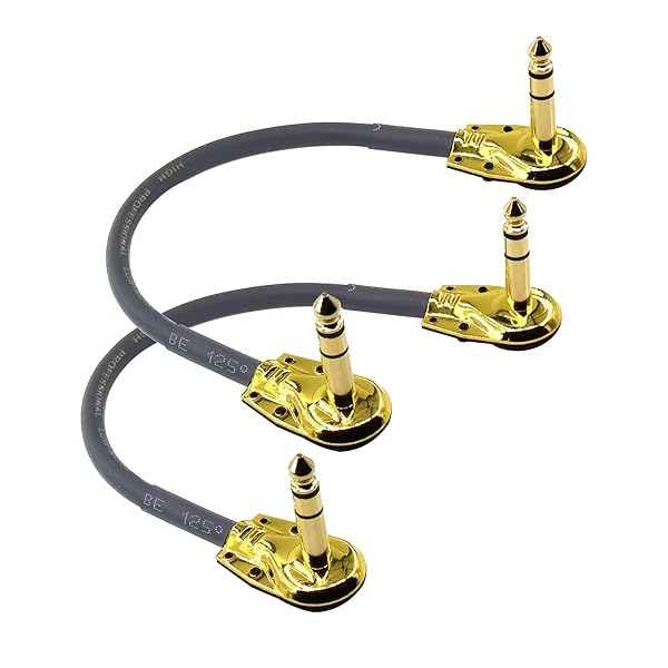 WJSTN "WJSTN 1/4" Right Angle TRS Stereo Guitar Flat Patch Cable - 6 Inch Dual Channel, Low Profile (2 Pack)"