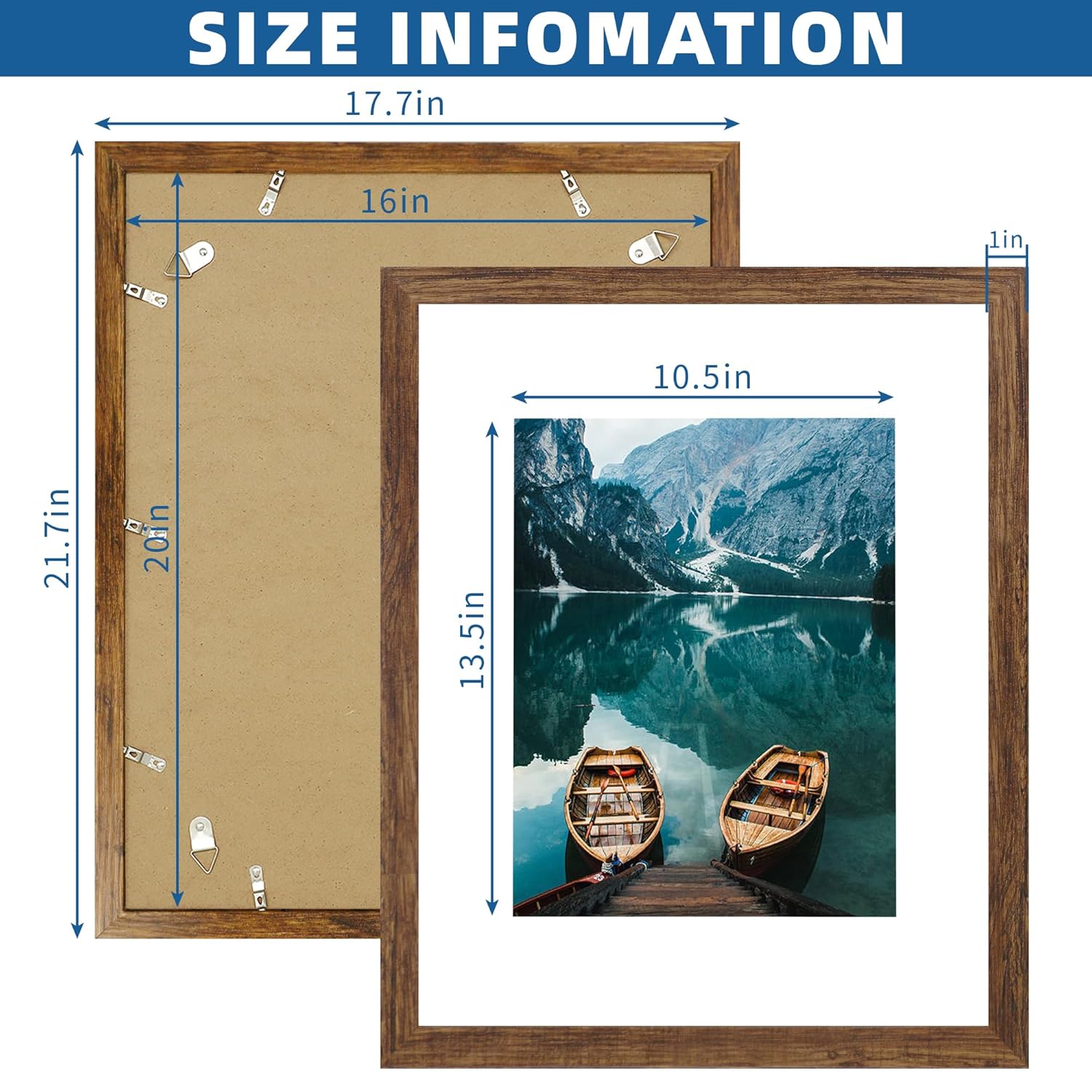 Hongkee Hongkee 16x20 Frames Set of 2 Rustic Brown Wood Style for 16x20 or 11x14 Pictures Wall Mounting Horizontal Vertical Display - View 3 of 9