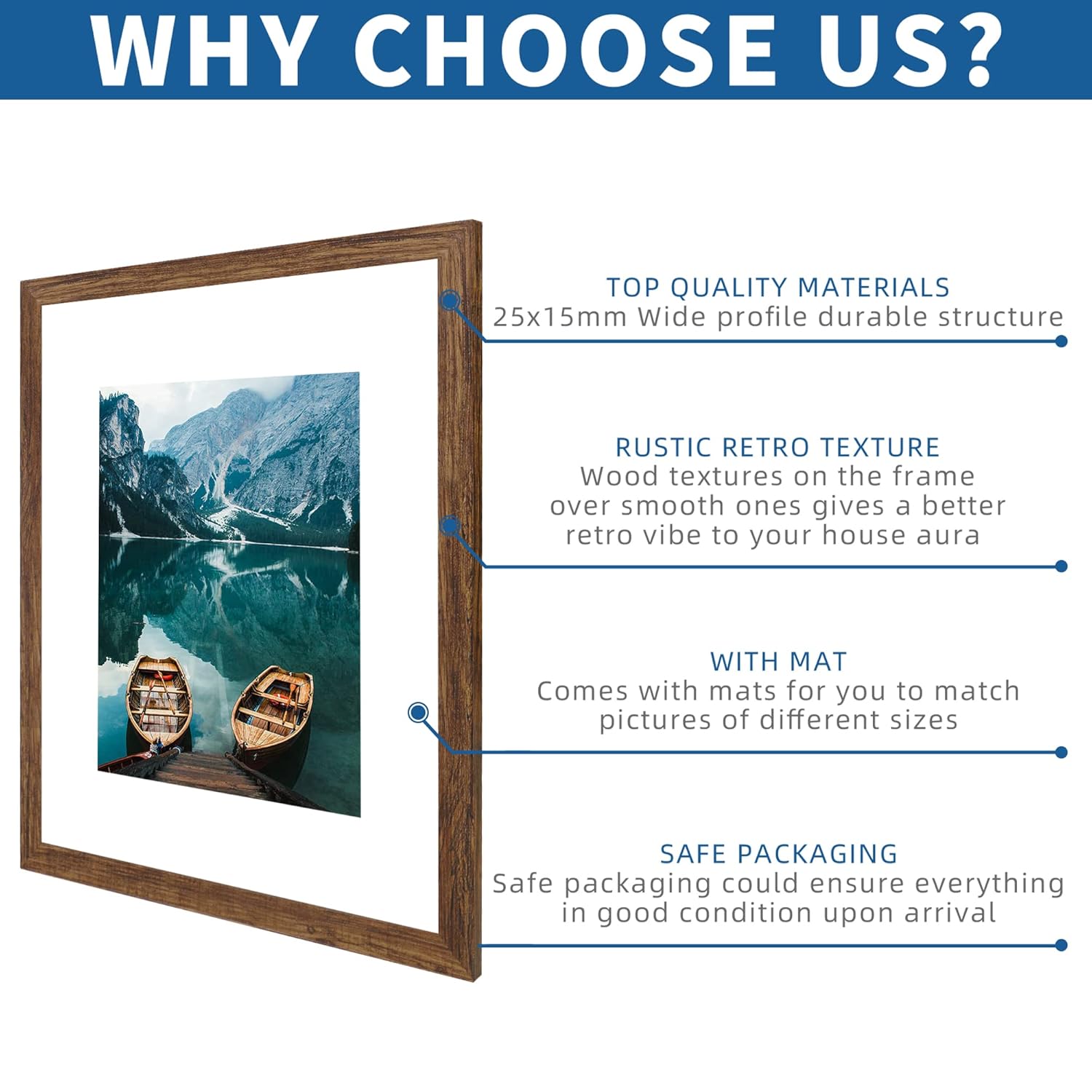 Hongkee Hongkee 16x20 Frames Set of 2 Rustic Brown Wood Style for 16x20 or 11x14 Pictures Wall Mounting Horizontal Vertical Display - View 5 of 9