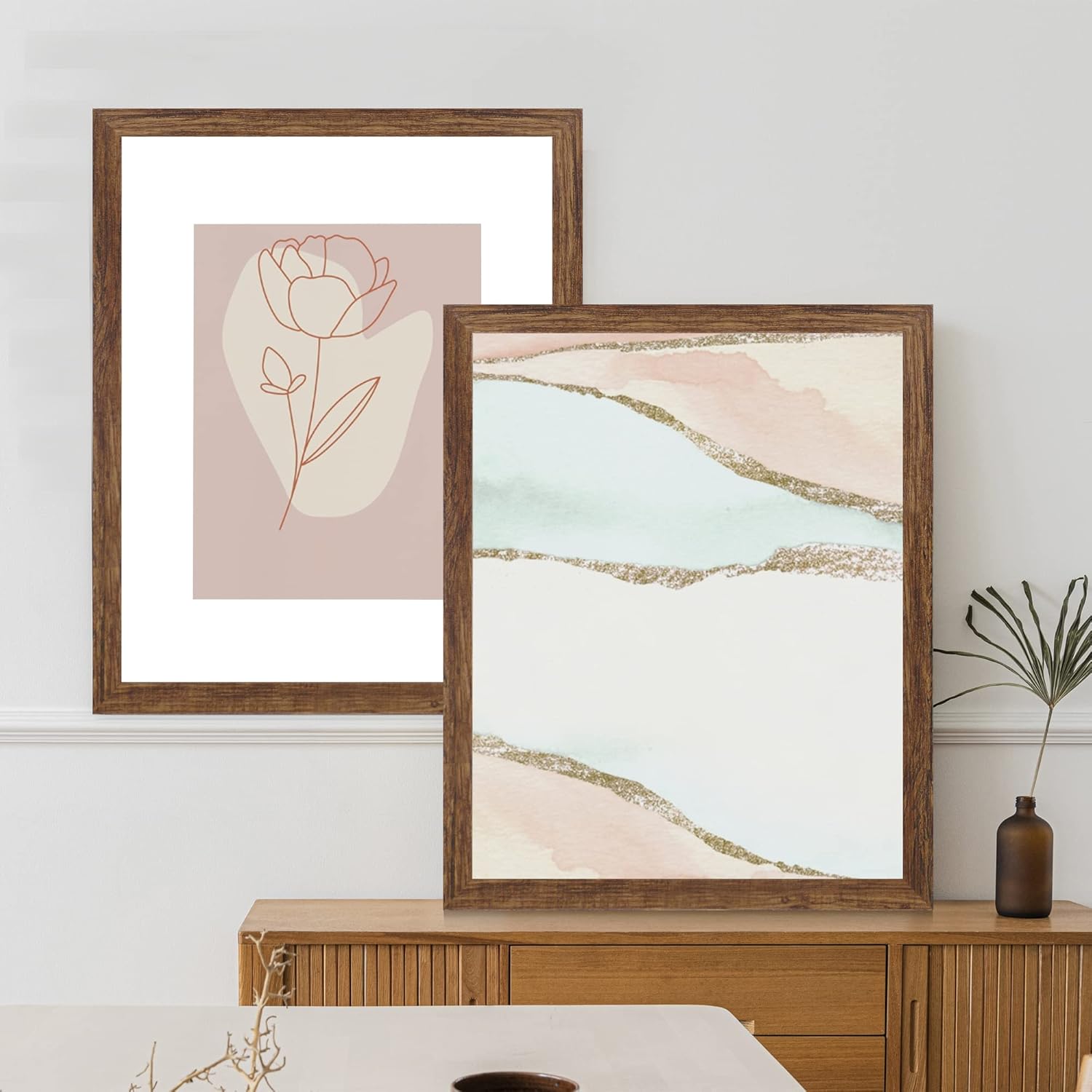 Hongkee Hongkee 16x20 Frames Set of 2 Rustic Brown Wood Style for 16x20 or 11x14 Pictures Wall Mounting Horizontal Vertical Display - View 7 of 9