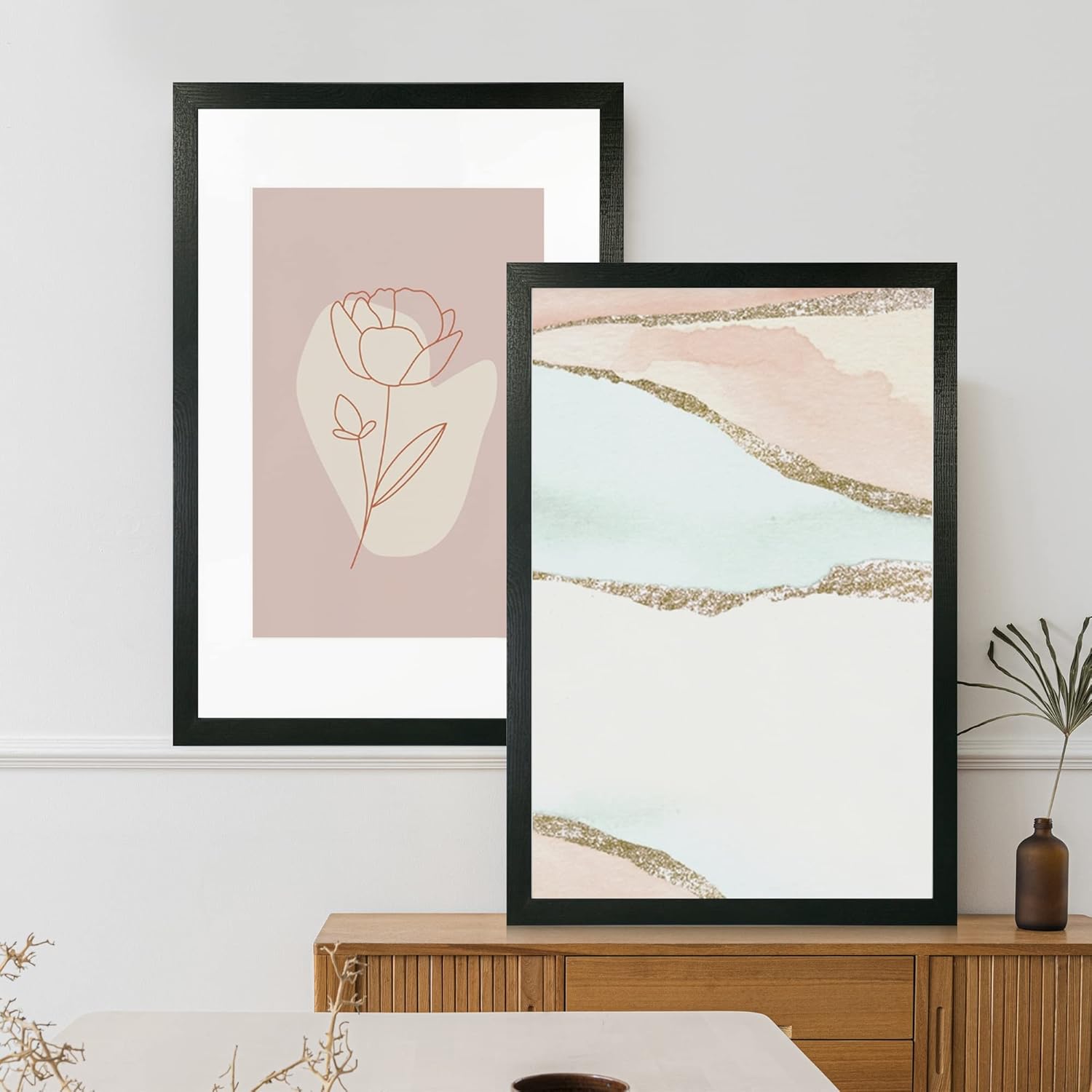 Hongkee Hongkee 16x24 Frame Set of 2 Rustic Black Wood Style for 16x24 or 12x18 Pictures Wall Mounting Horizontal Vertical Display - View 6 of 9