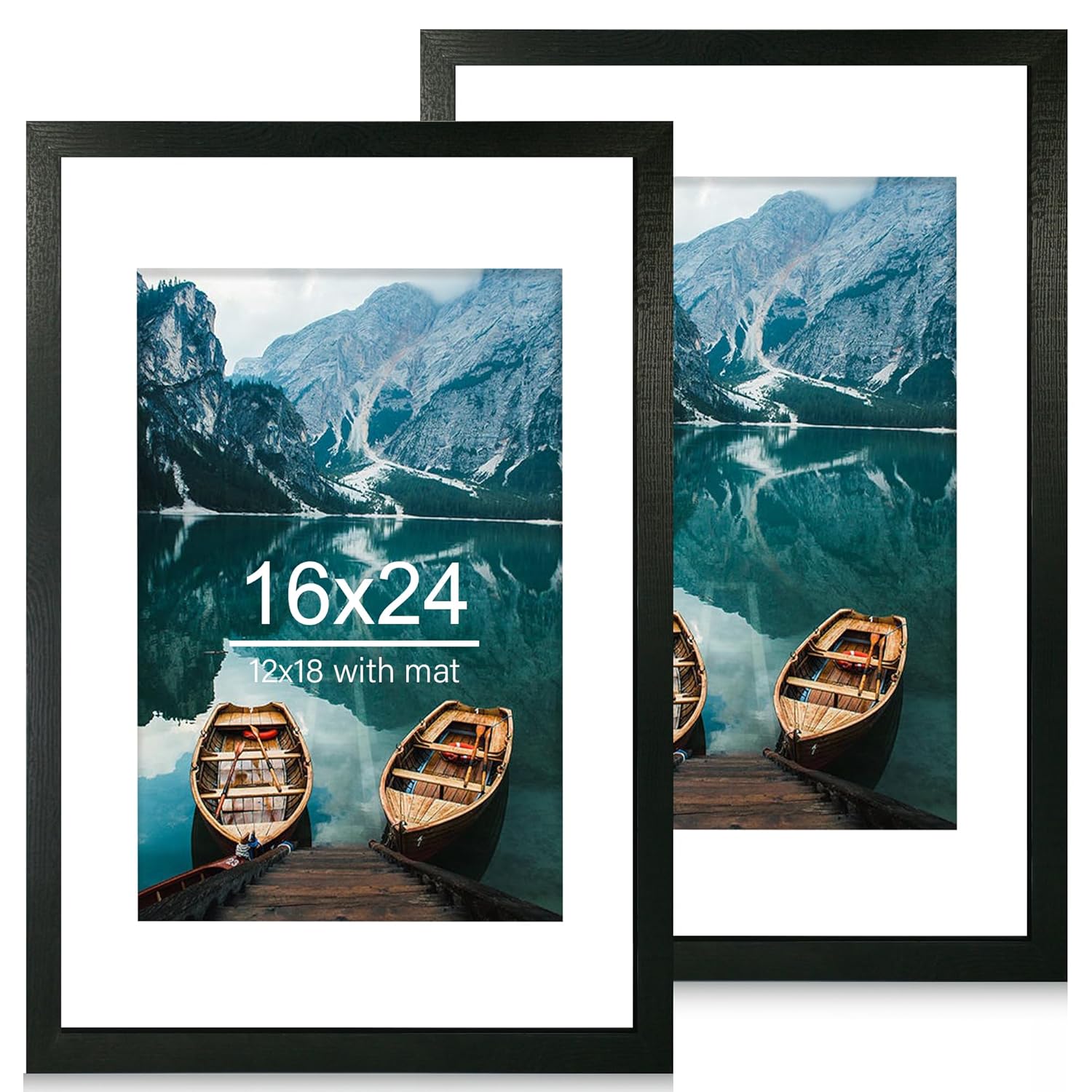 Hongkee Hongkee 16x24 Frame Set of 2 Rustic Black Wood Style for 16x24 or 12x18 Pictures Wall Mounting Horizontal Vertical Display