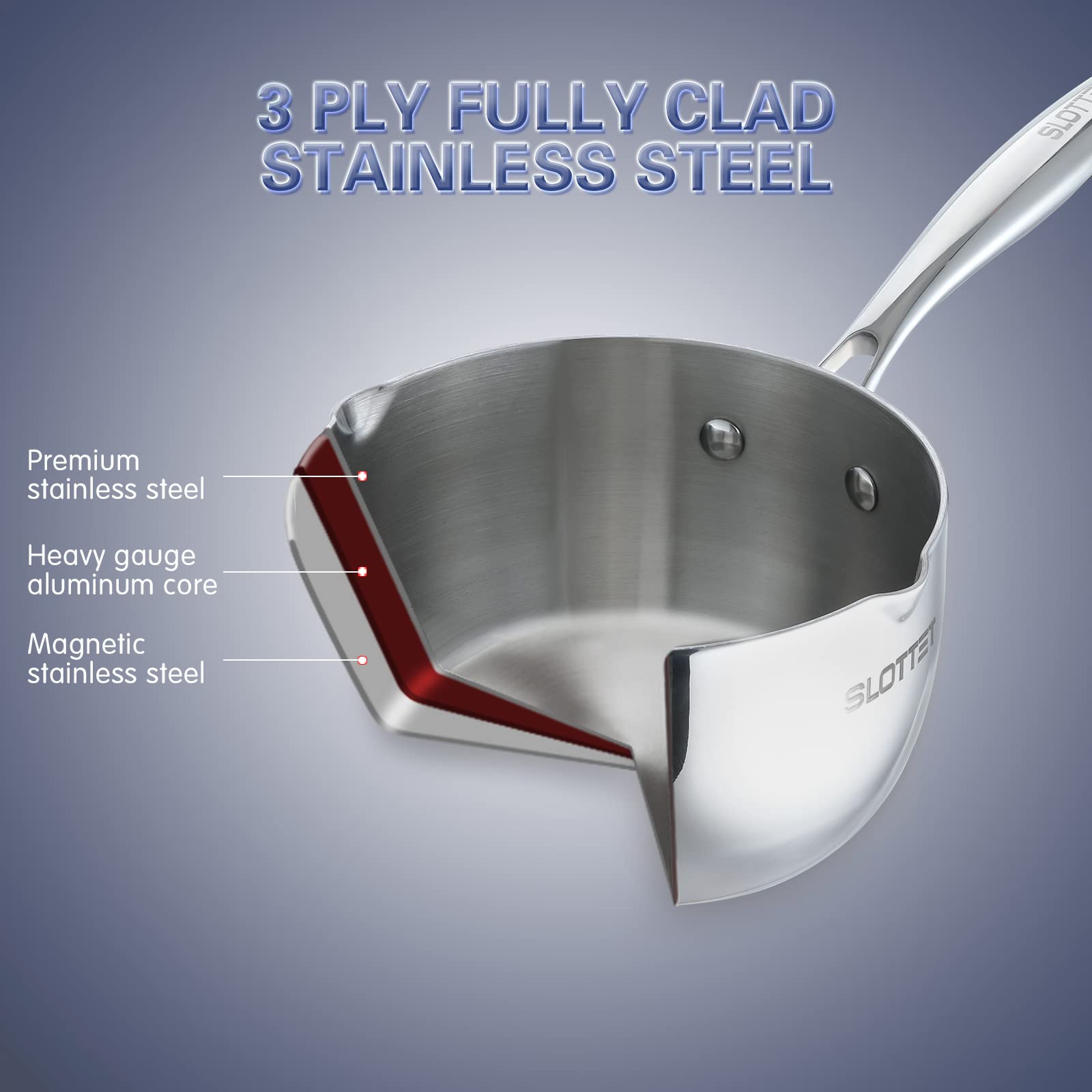 SLOTTET SLOTTET Tri-Ply Whole-Clad Stainless Steel 2.5 Qt Saucepan with Steamer and Pour Spout for Versatile Cooking - View 4 of 7