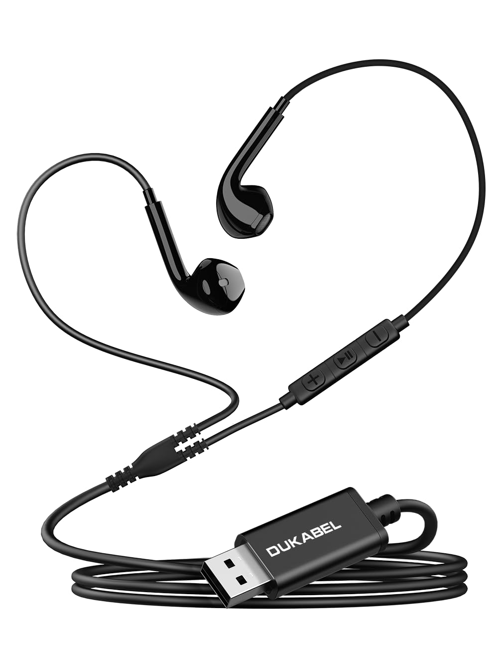 DUKABEL USB Wired Earbuds, USB Headphone with Mic for PC PS4 PS5, 6FT in-Ear Stereo Earphones Headsets with Volume Control for Office Live Broadcast