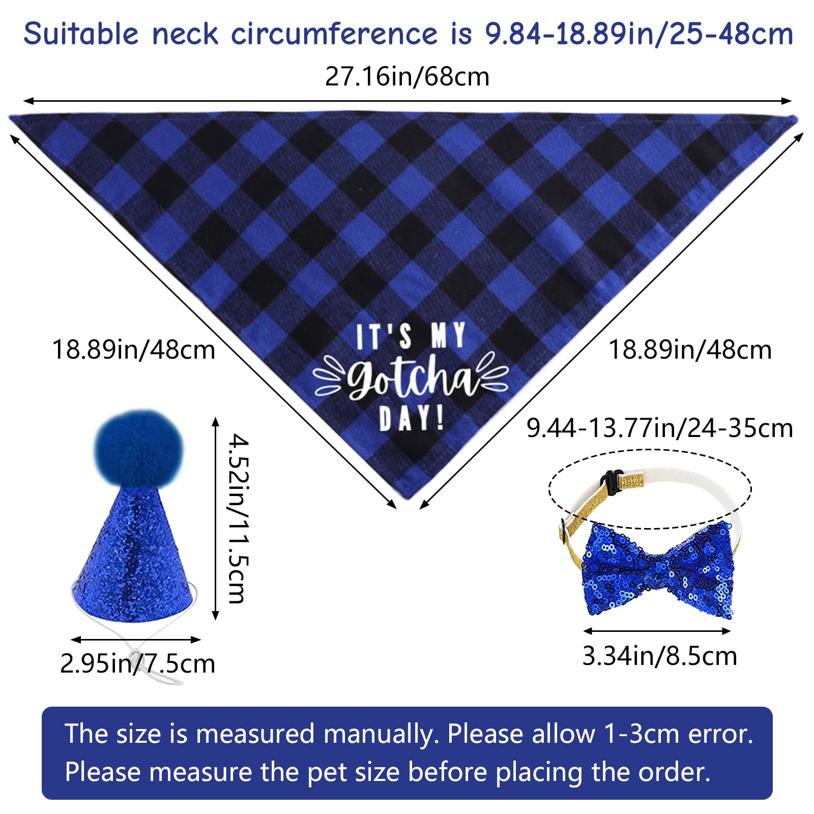 URROMA URROMA 3 PCS Birthday Dog Bandana Hat Bow Tie Set for Pet Celebration Blue Party Decoration Gift - View 2 of 3