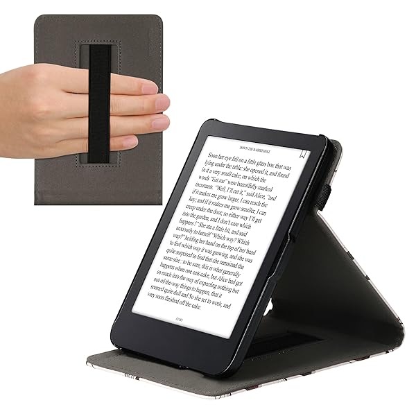 KWMobile Cover for Kobo Clara 2E & Tolino Shine 4 - Stylish Stand Case with Strap in Beige/Brown/Gold