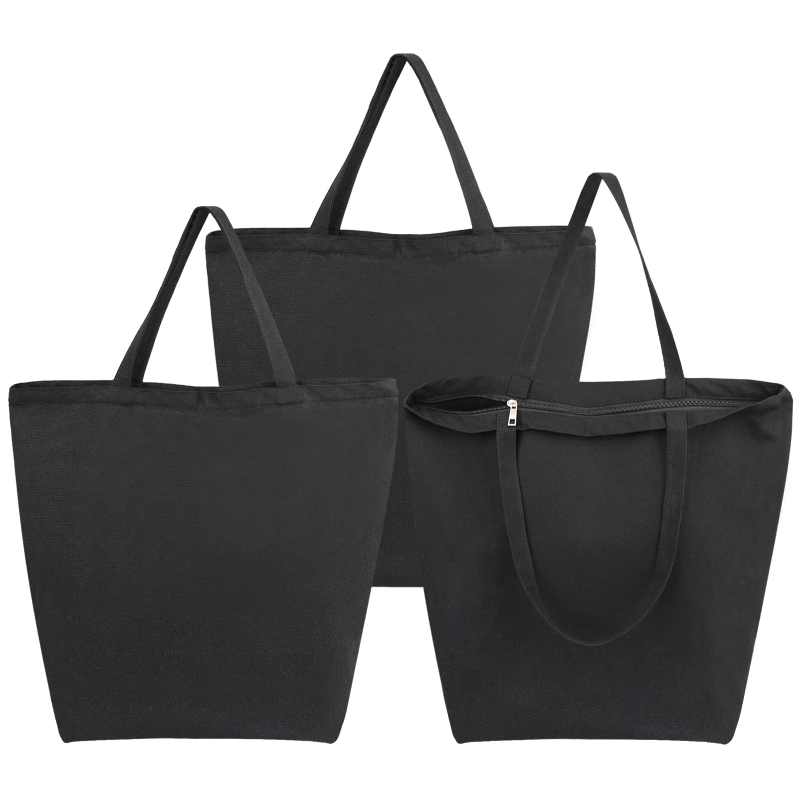 Segarty Canvas Tote, 3 Pack 20x15.7 Black Canvas Shopping Bags for Women, Reusable Natural Cotton Canvas Bag Aesthetic with Shoulder Strap, Bulk for