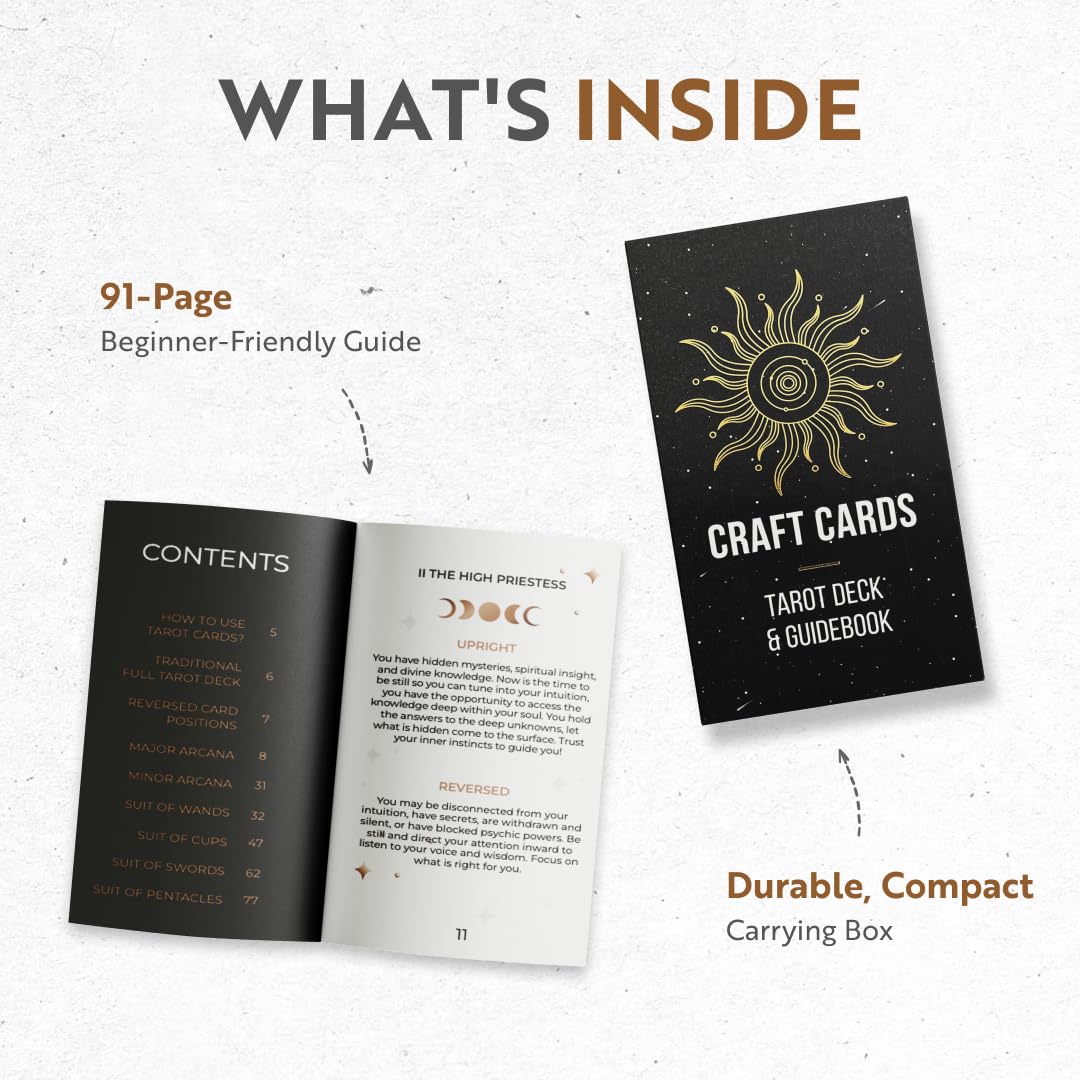 CRAFTERIAN CRAFTERIAN Classic Tarot Set 78 Gold Edged Cards with Guidebook Ideal for Beginners Sleek Light Deck Comprehensive Manual Authentic Experience - View 3 of 8