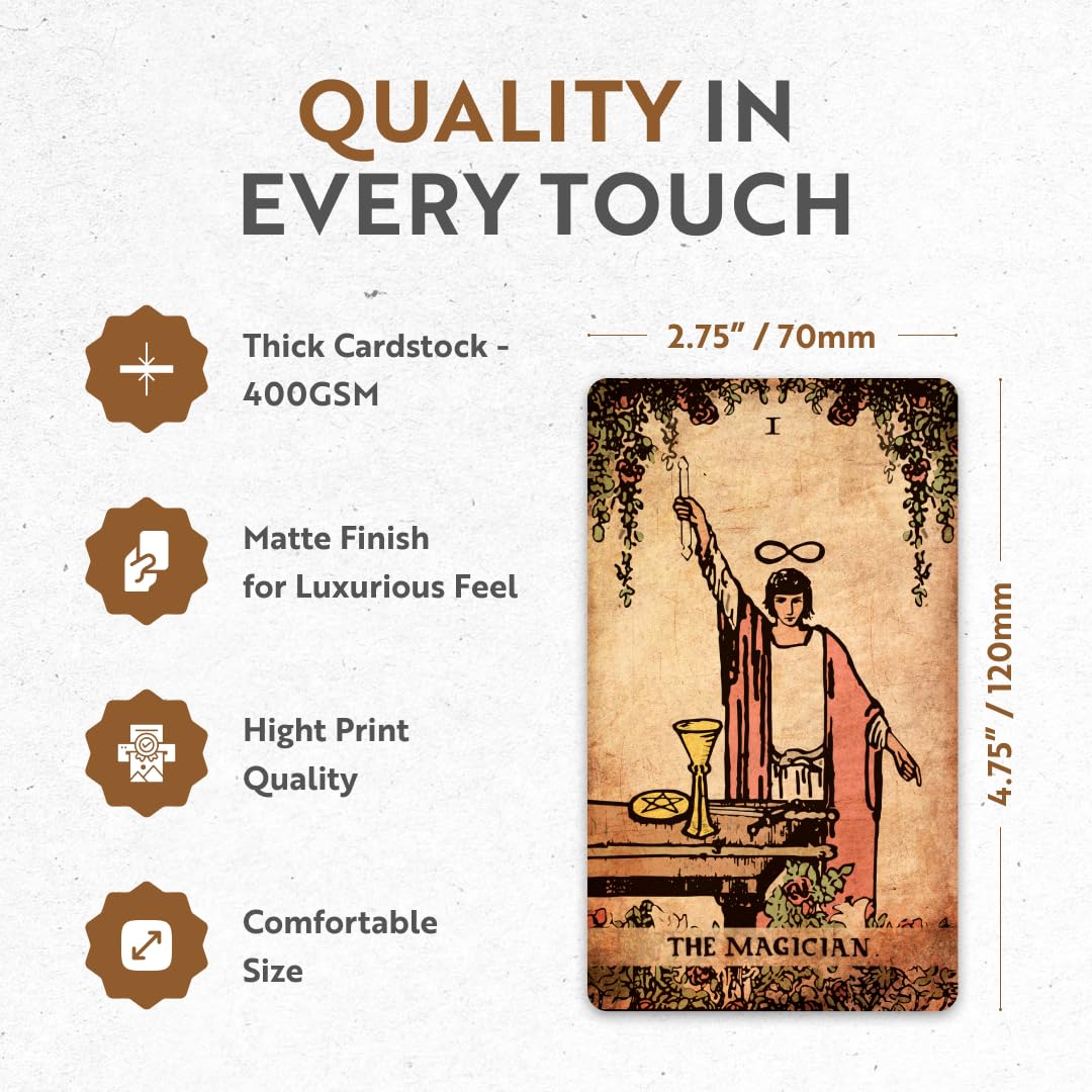 CRAFTERIAN CRAFTERIAN Classic Tarot Set 78 Gold Edged Cards with Guidebook Ideal for Beginners Sleek Light Deck Comprehensive Manual Authentic Experience - View 4 of 8