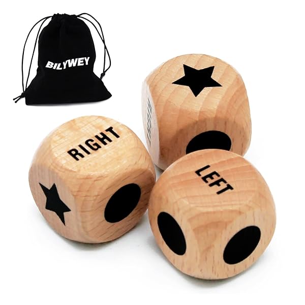 Bilywey Bilywey 3pcs Left Right Center Game Dice Set 1 inch Beech Wood with Drawstring Bag for Family Fun