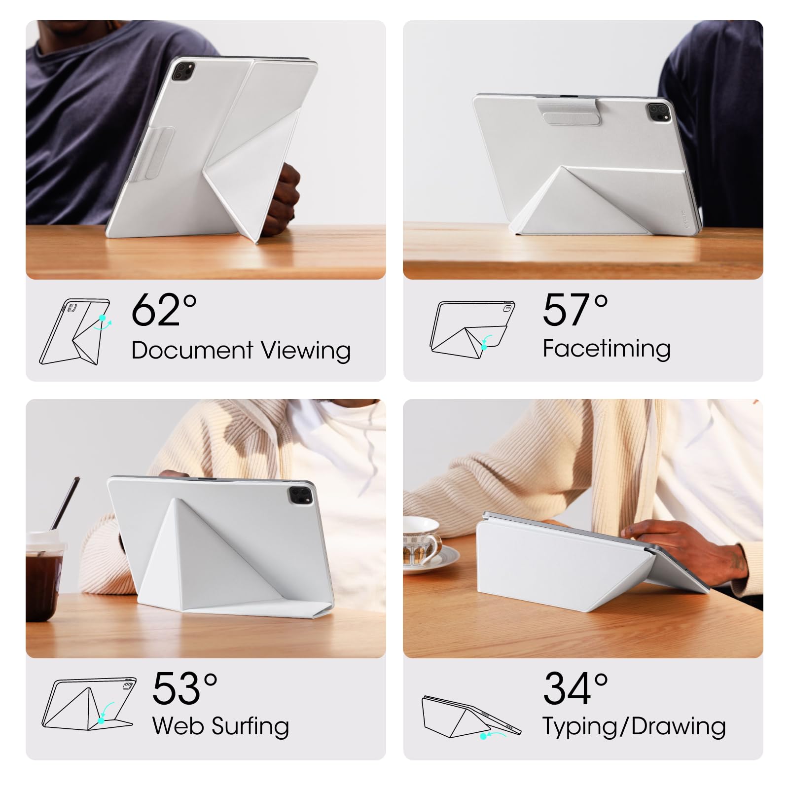 pitaka PITAKA iPad Pro 12.9 Case Lightweight Magnetic Cover for iPad Air M3 M2 13 Inch and iPad Pro 12.9 with 4 Standing Angles White - View 4 of 9