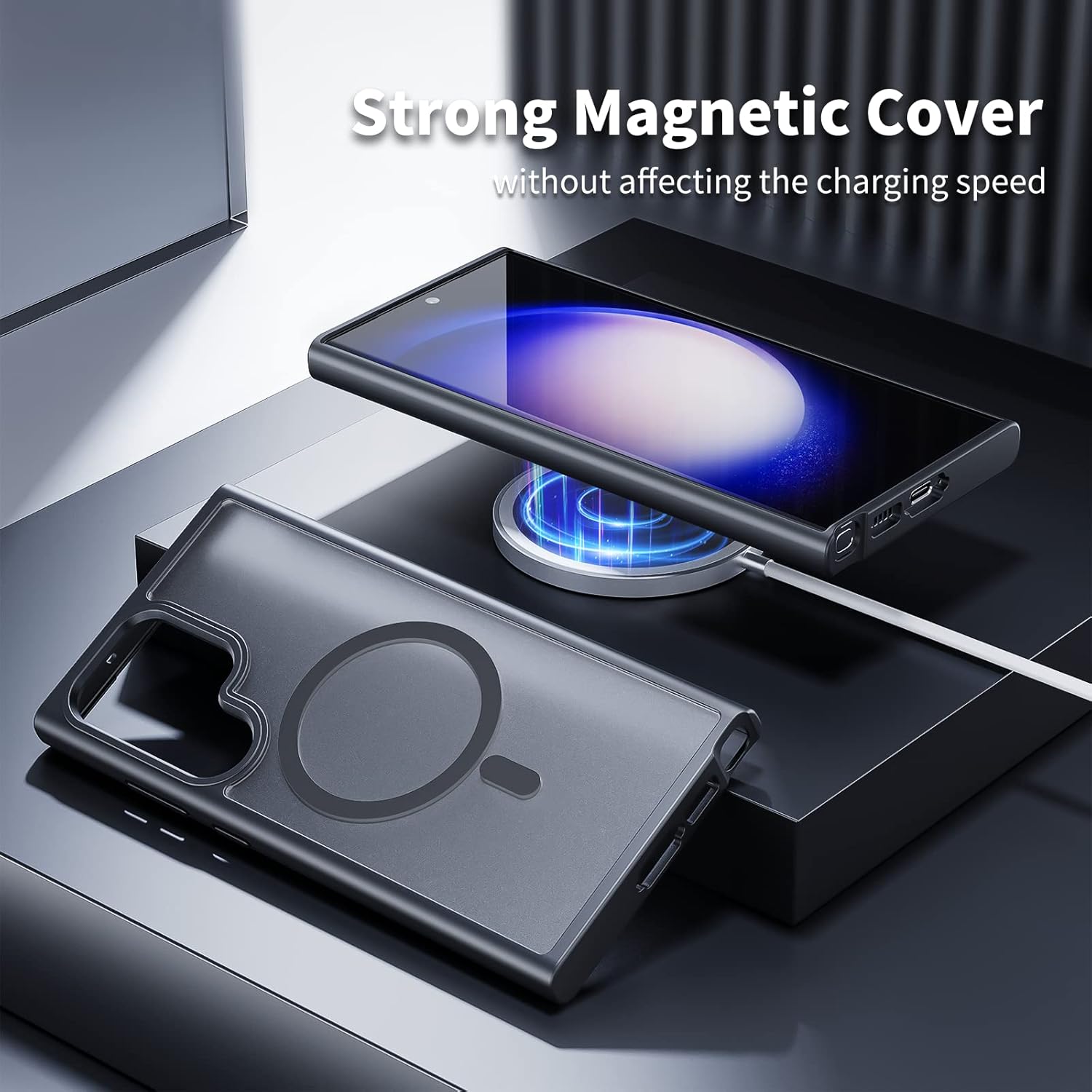 ANNGELAS ANNGELAS Slim Shockproof Mag-safe Case for Samsung Galaxy S23 Ultra 6.8inch Matte Black Soft Silicone TPU Bumper Protective Cover - View 4 of 9