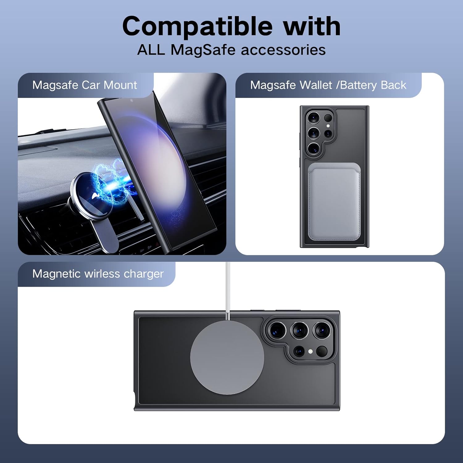 ANNGELAS ANNGELAS Slim Shockproof Mag-safe Case for Samsung Galaxy S23 Ultra 6.8inch Matte Black Soft Silicone TPU Bumper Protective Cover - View 5 of 9