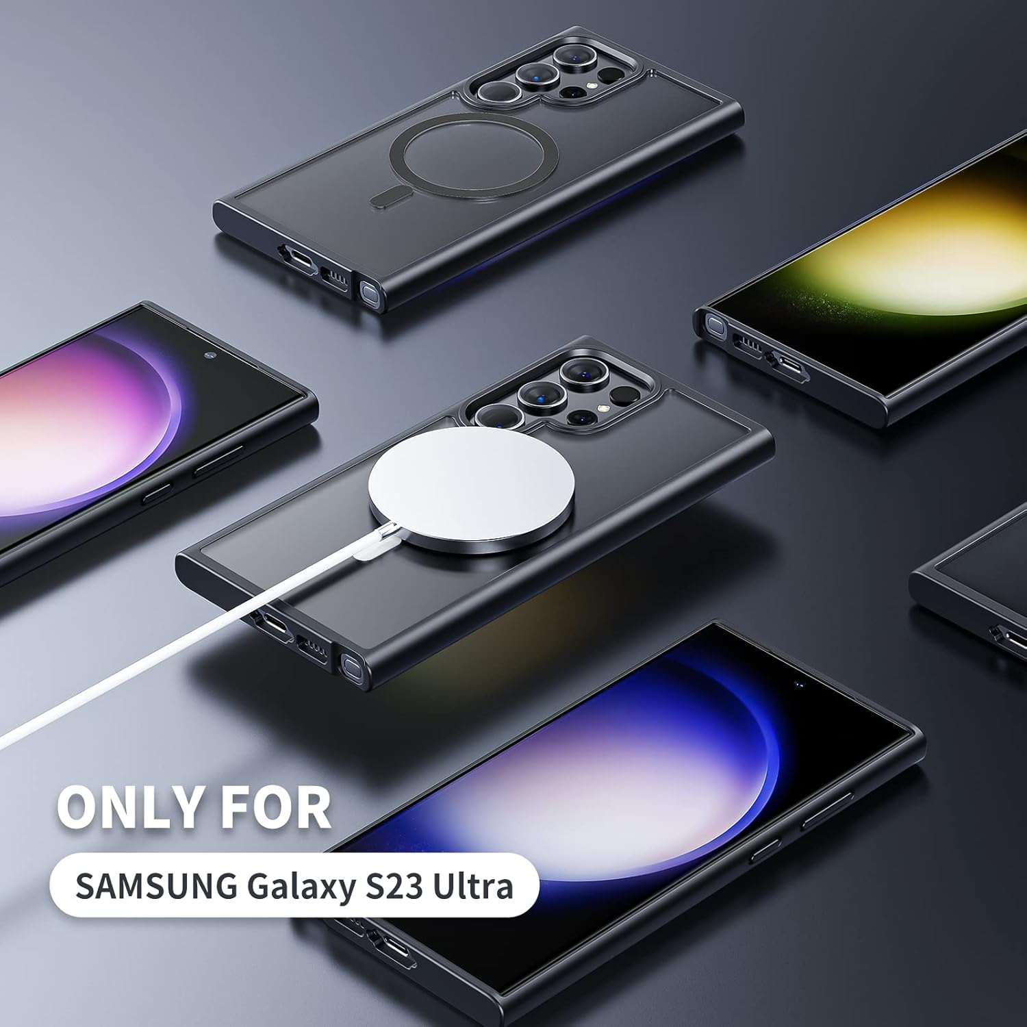 ANNGELAS ANNGELAS Slim Shockproof Mag-safe Case for Samsung Galaxy S23 Ultra 6.8inch Matte Black Soft Silicone TPU Bumper Protective Cover - View 6 of 9