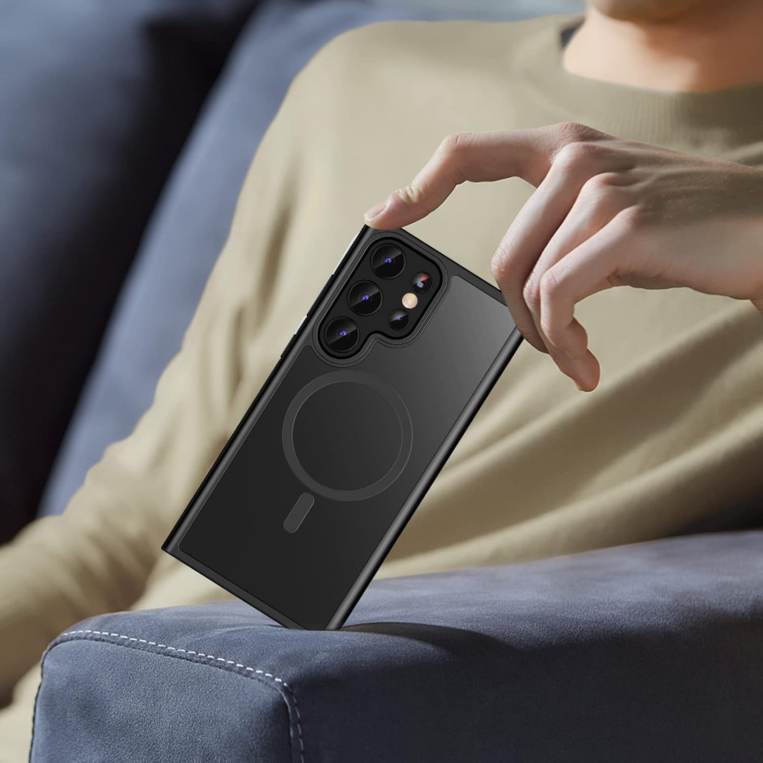 ANNGELAS ANNGELAS Slim Shockproof Mag-safe Case for Samsung Galaxy S23 Ultra 6.8inch Matte Black Soft Silicone TPU Bumper Protective Cover - View 7 of 9