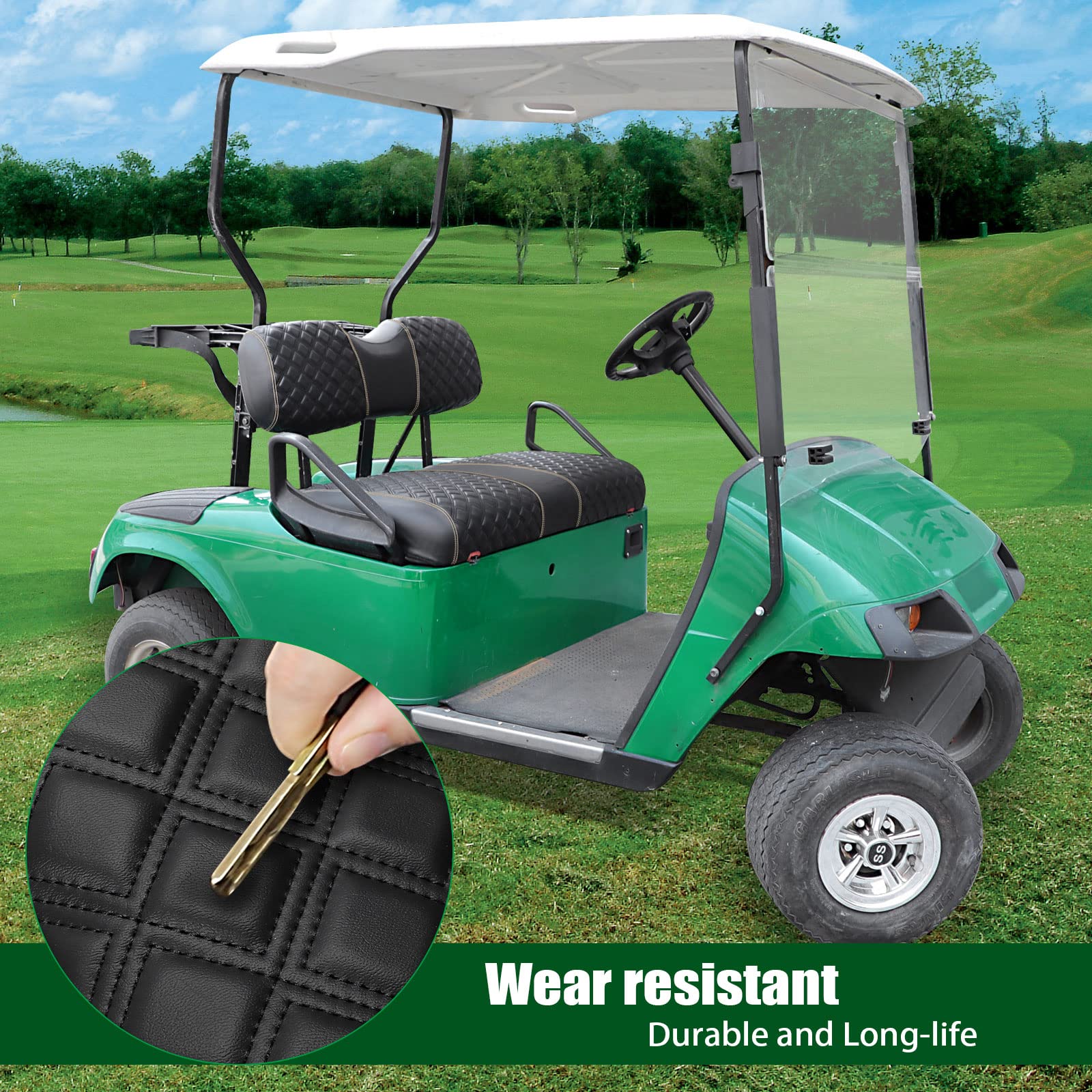 Roykaw Golf Cart Seat Covers Kit Fit for EZGO TXT OEM Ordinary Seat Cushion, Marine Grade Vinyl Material More Soft and Comfortable, Breathable and - View 2 of 8