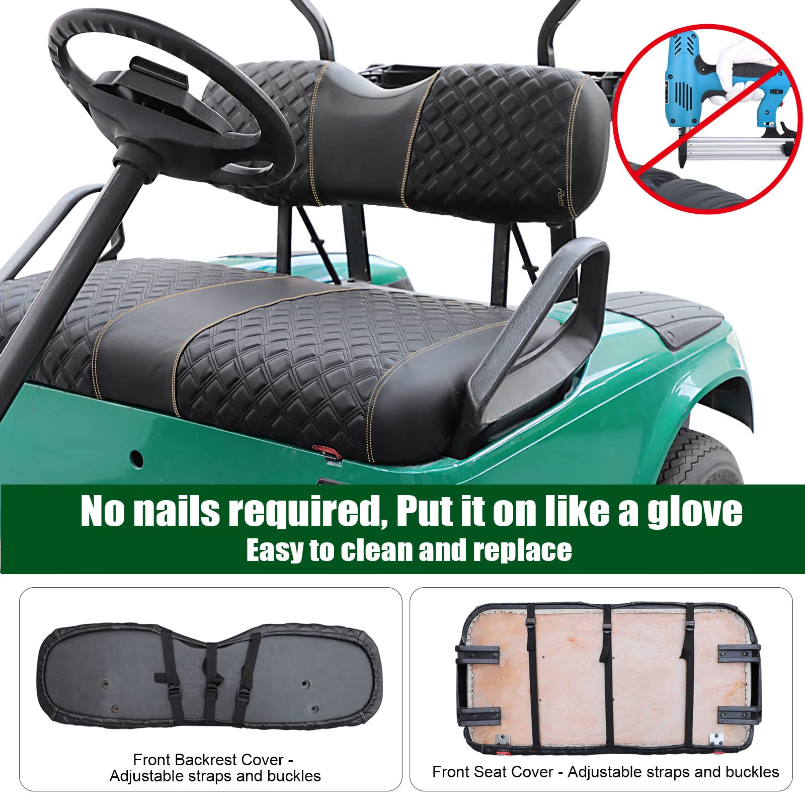 Roykaw Golf Cart Seat Covers Kit Fit for EZGO TXT OEM Ordinary Seat Cushion, Marine Grade Vinyl Material More Soft and Comfortable, Breathable and - View 3 of 8