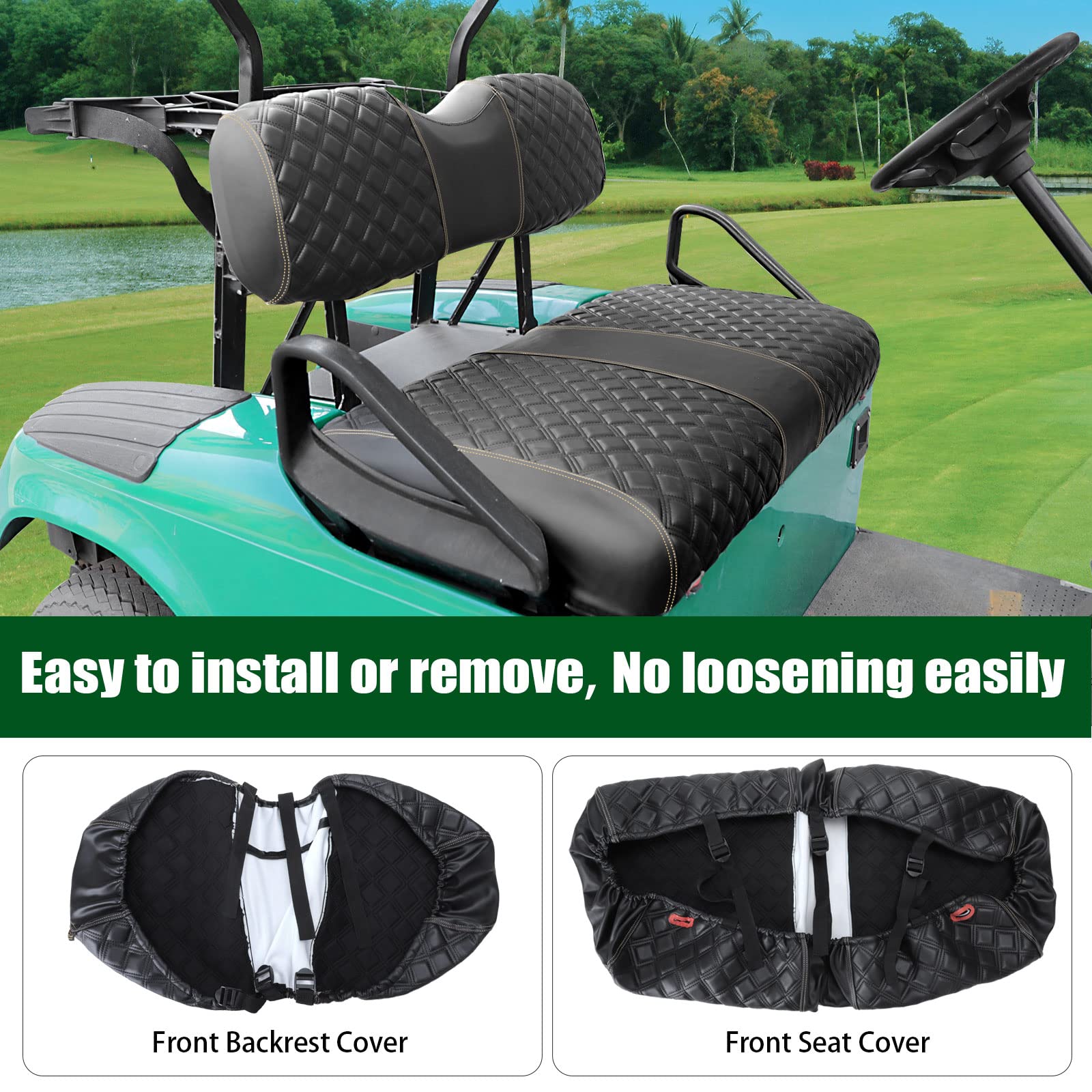Roykaw Golf Cart Seat Covers Kit Fit for EZGO TXT OEM Ordinary Seat Cushion, Marine Grade Vinyl Material More Soft and Comfortable, Breathable and - View 4 of 8