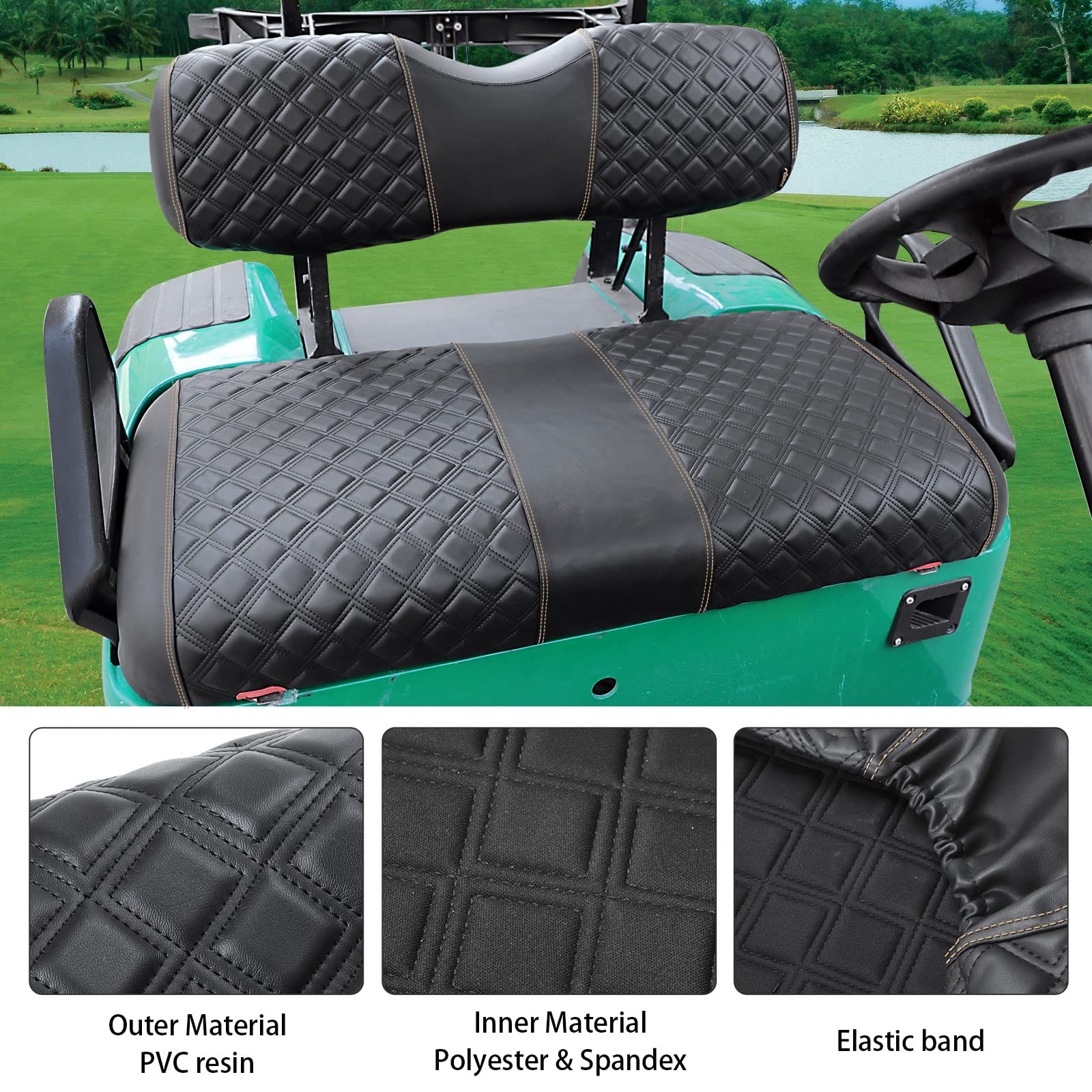 Roykaw Golf Cart Seat Covers Kit Fit for EZGO TXT OEM Ordinary Seat Cushion, Marine Grade Vinyl Material More Soft and Comfortable, Breathable and - View 5 of 8