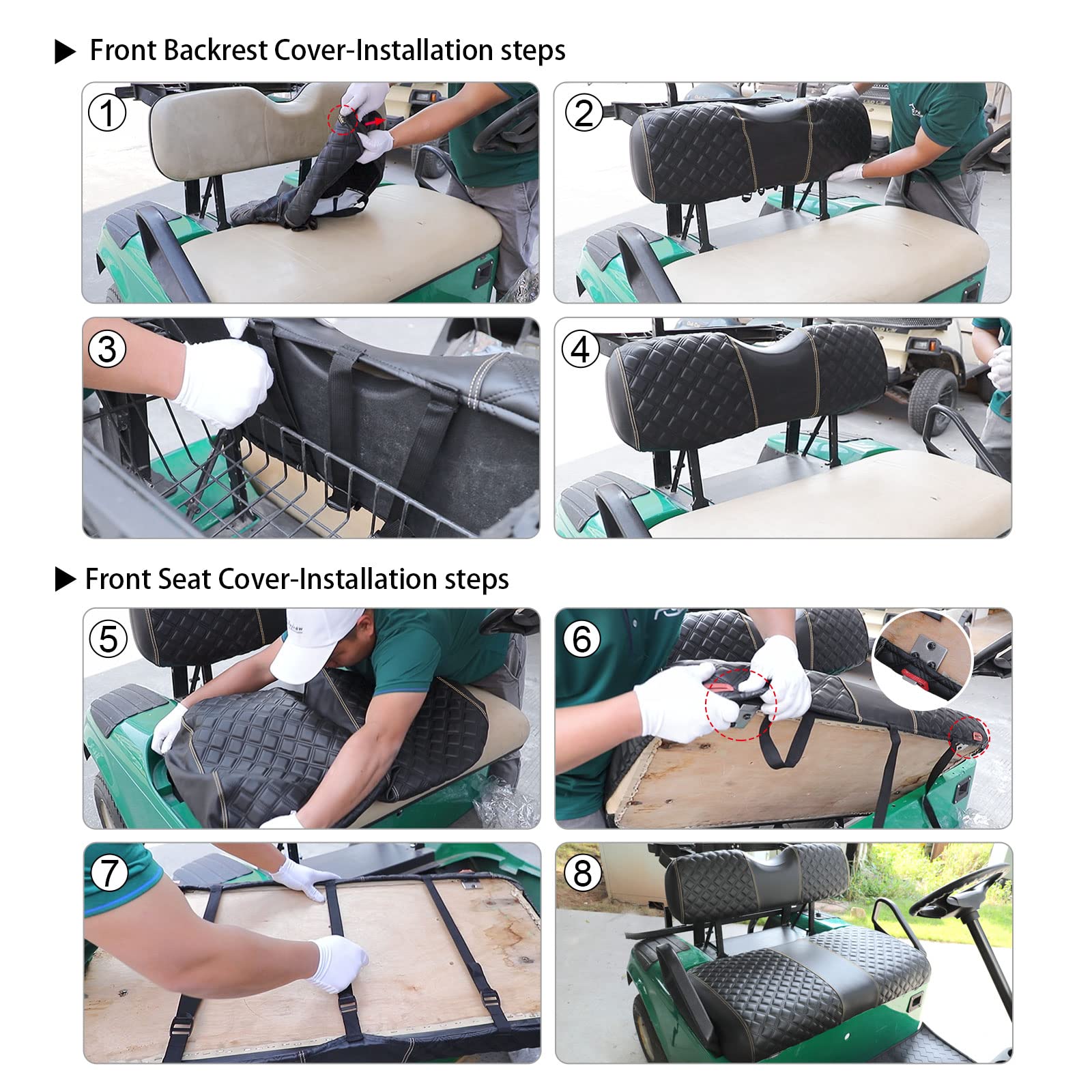 Roykaw Golf Cart Seat Covers Kit Fit for EZGO TXT OEM Ordinary Seat Cushion, Marine Grade Vinyl Material More Soft and Comfortable, Breathable and - View 8 of 8