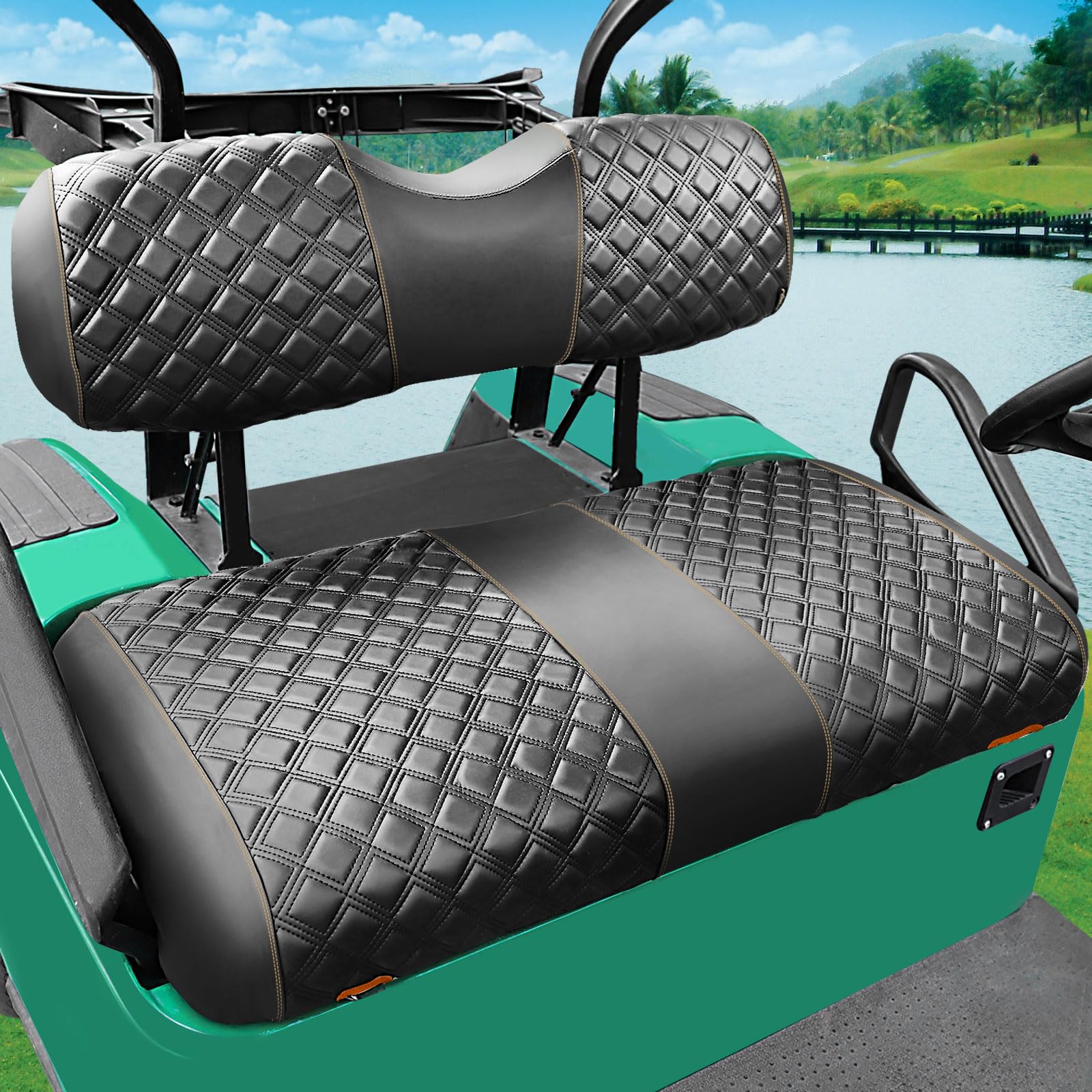 Roykaw Golf Cart Seat Covers Kit Fit for EZGO TXT OEM Ordinary Seat Cushion, Marine Grade Vinyl Material More Soft and Comfortable, Breathable and