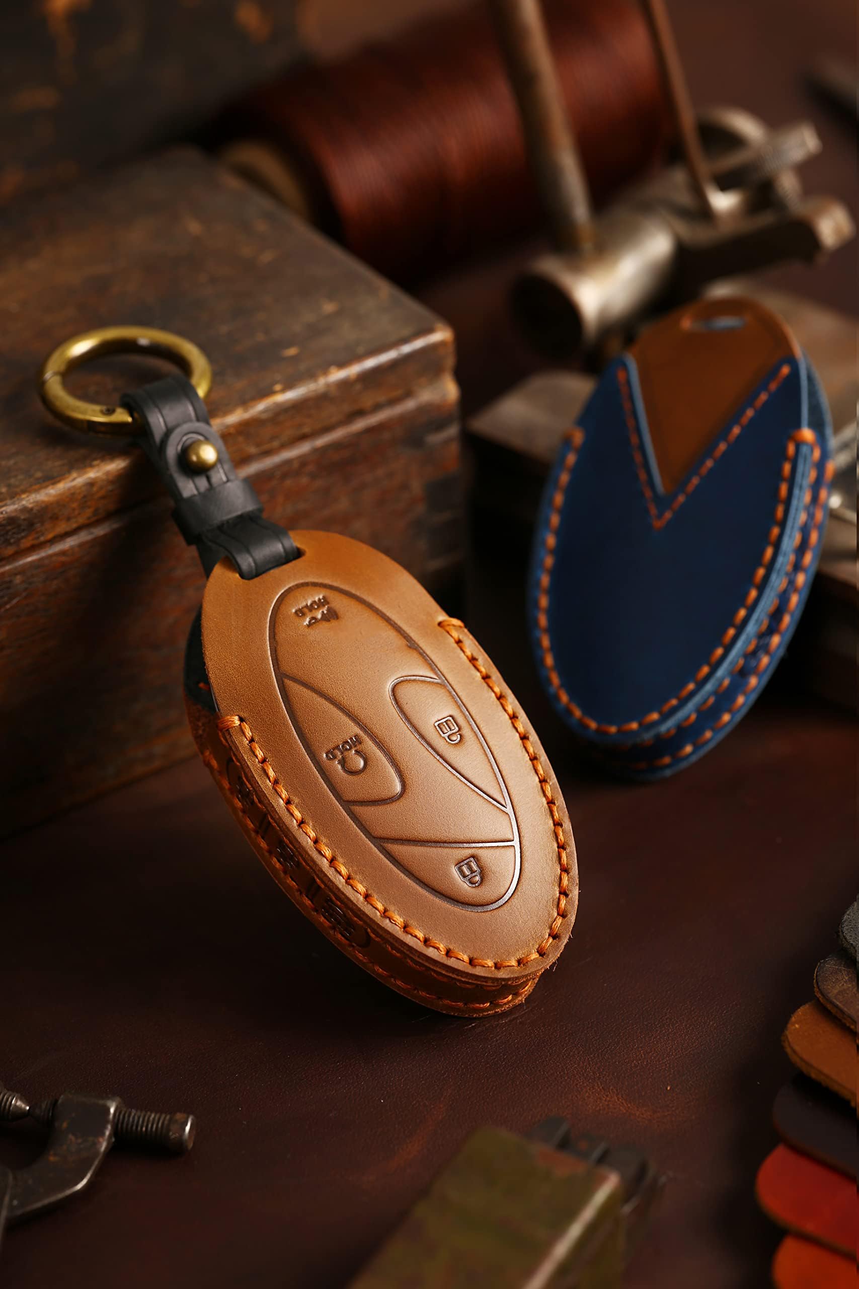 ontto 7-button Key Fob Skin with Keychain Compatible with Hyundai Azera Grandeur GN7 Ioniq 6 Kona EV 2023 Smart Remote Key Cover Genuine Leather Car - View 3 of 7