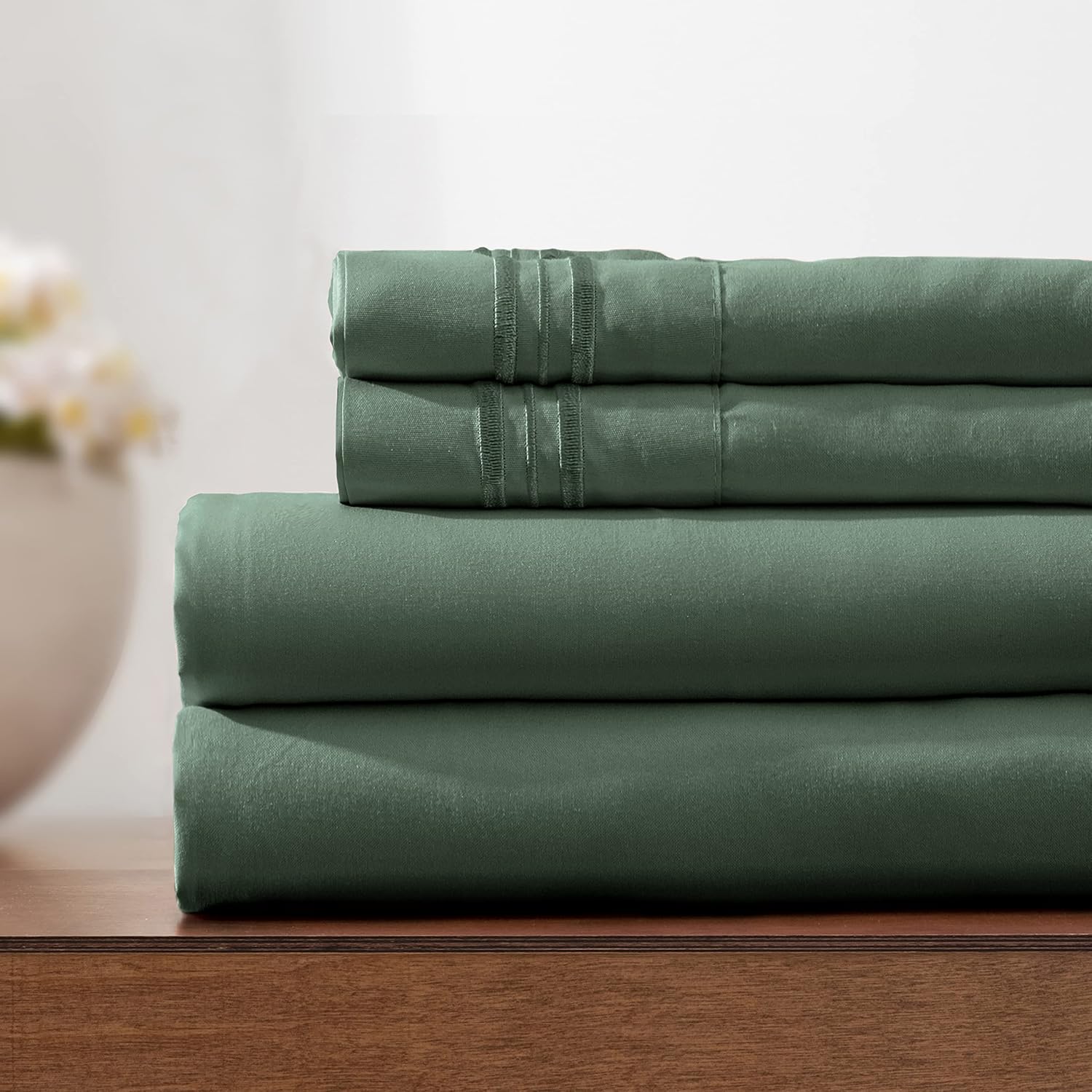 Horbaunal Horbaunal Green King Size Sheet Set 4 Piece Luxury Bedding 1800 Thread Count Soft Microfiber 16 Inch Deep Pocket Wrinkle Resistant - View 7 of 9
