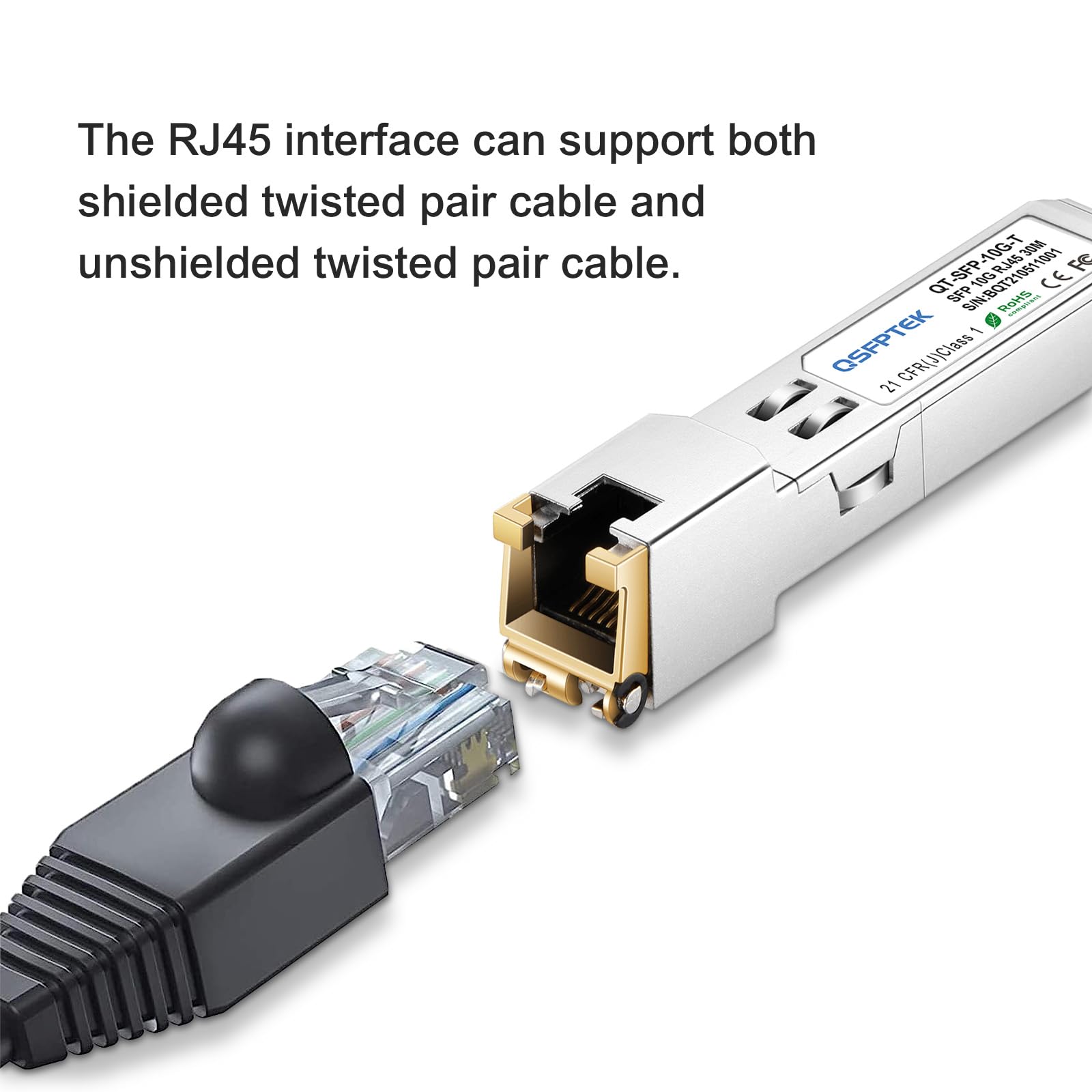 QSFPTEK 10GBASE-T SFP+ to RJ45 Module 10Gb Ethernet Copper RJ45 Compatible with Brocade 10G-SFPP-T Up to 30 Meter Networking Transceiver - View 2 of 7
