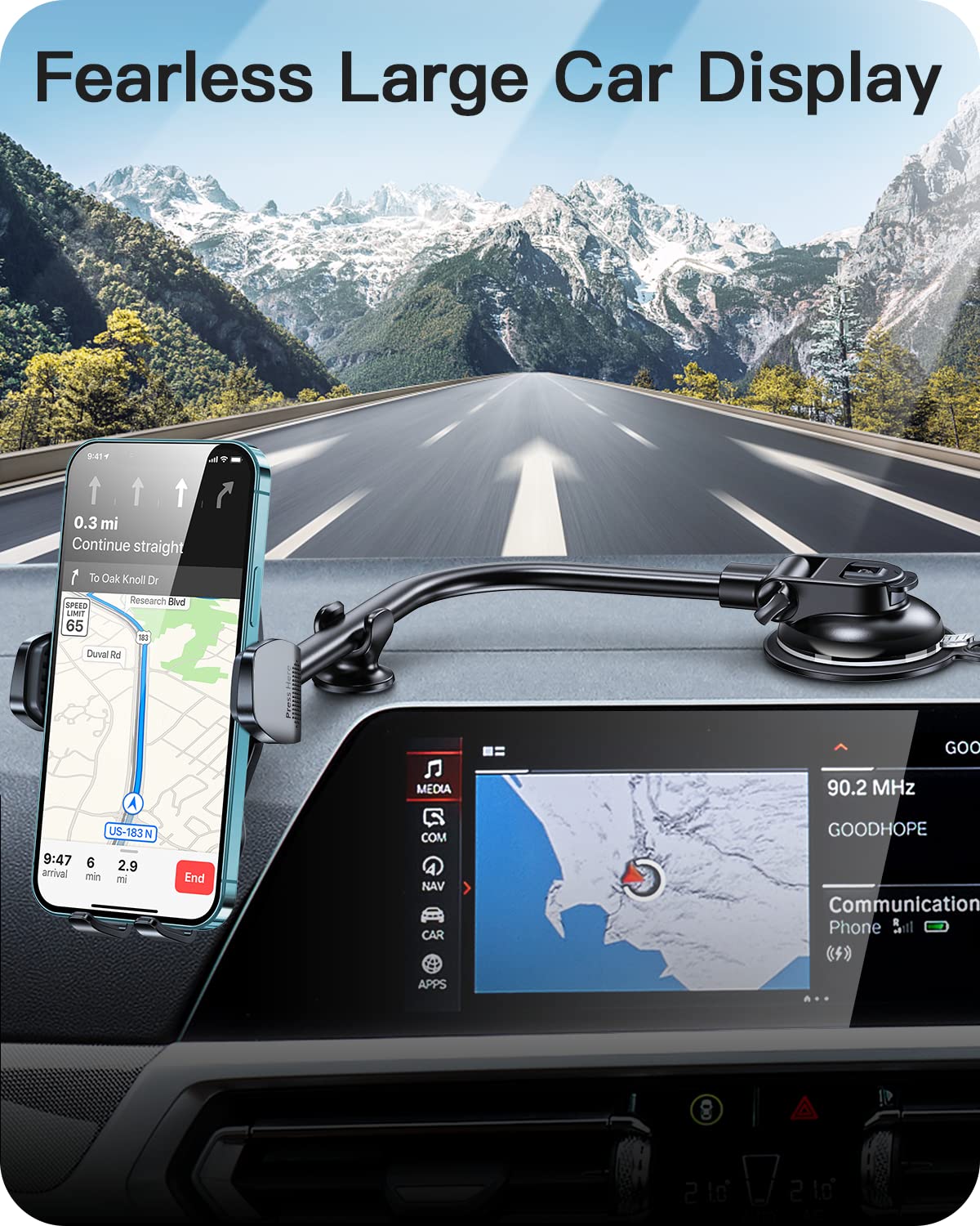 APPS2Car Car Phone Holder Mount Gooseneck Dashboard Windshield Suction Cup Phone Mount Anti-Shake Stabilizer Phone Car Cradle Compatible with All - View 6 of 7