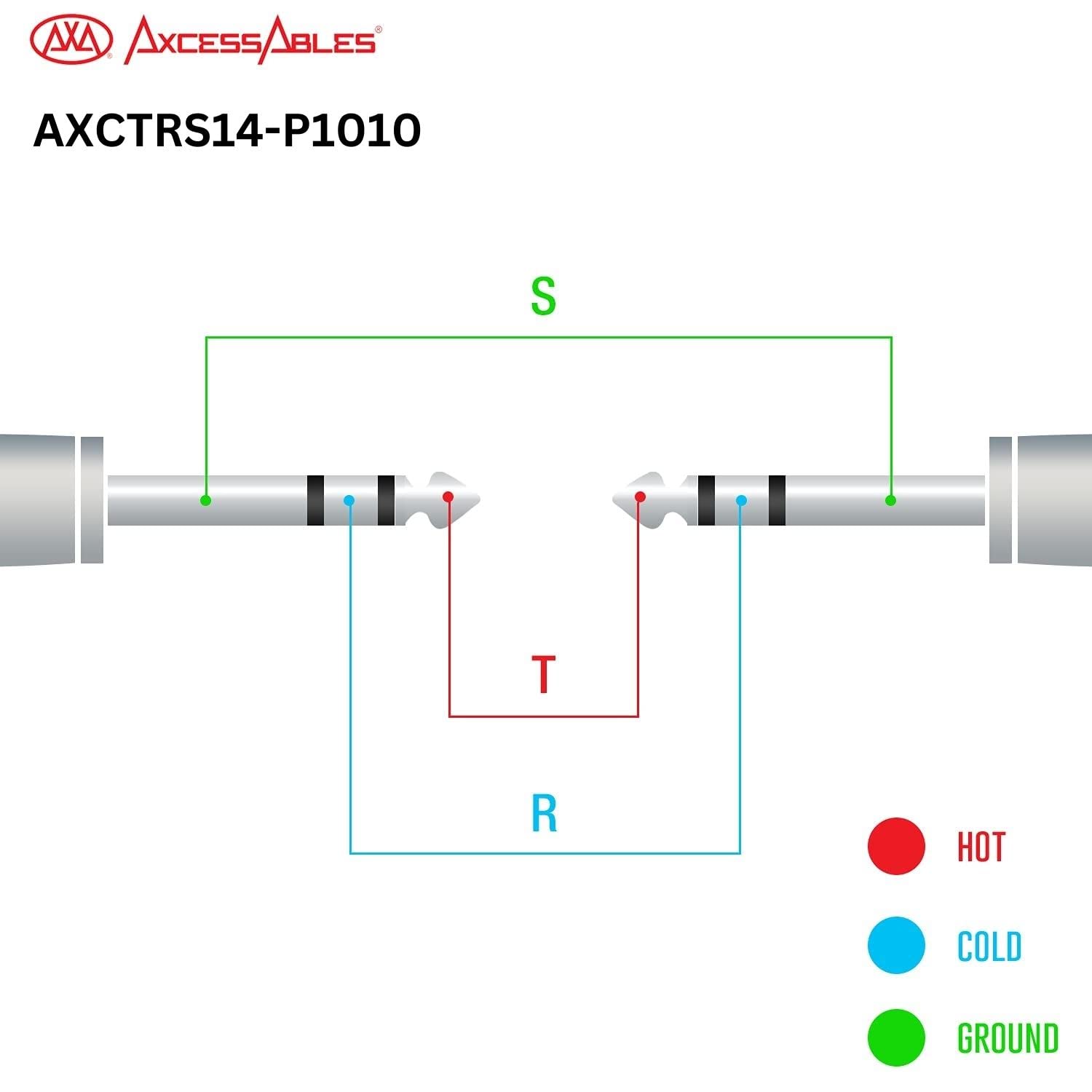 AxcessAbles 10ft 1 4" TRS to 1 4" Balanced Stereo Patch Cables - 6 Pack | 6.35mm TRS Speaker Patch Cords - View 6 of 8