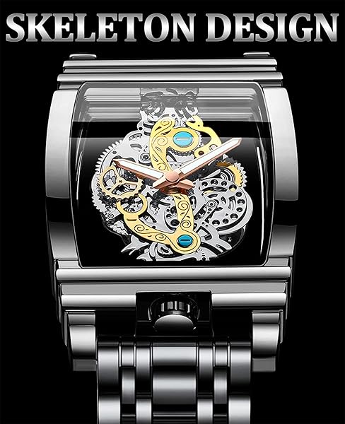 FORSINING FORISNING Men's Luxury Hollow Skeleton Watch - Retro Gear Design, Large Dial, Leather & Stainless Steel Band - View 4 of 8