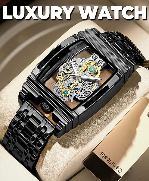 FORSINING FORISNING Men's Luxury Hollow Skeleton Watch - Retro Gear Design, Large Dial, Leather & Stainless Steel Band - View 5 of 8