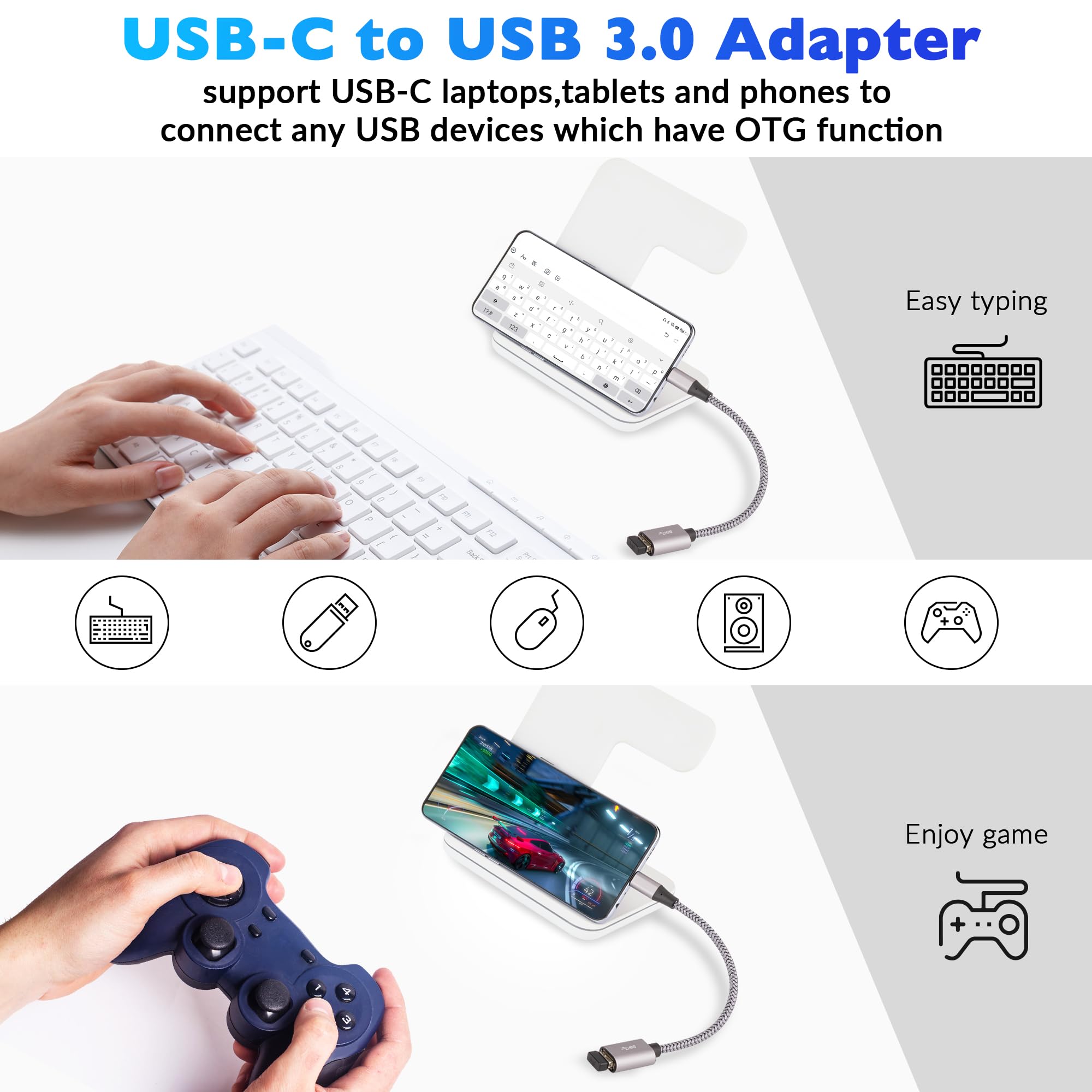 Togconn USB C to USB 3.0 Adapter 4 Pack Nylon Braided Type C OTG Cable for iPhone 15 Pro Max Samsung S23 Ultra MacBook Pro Air Google Pixel - View 4 of 7