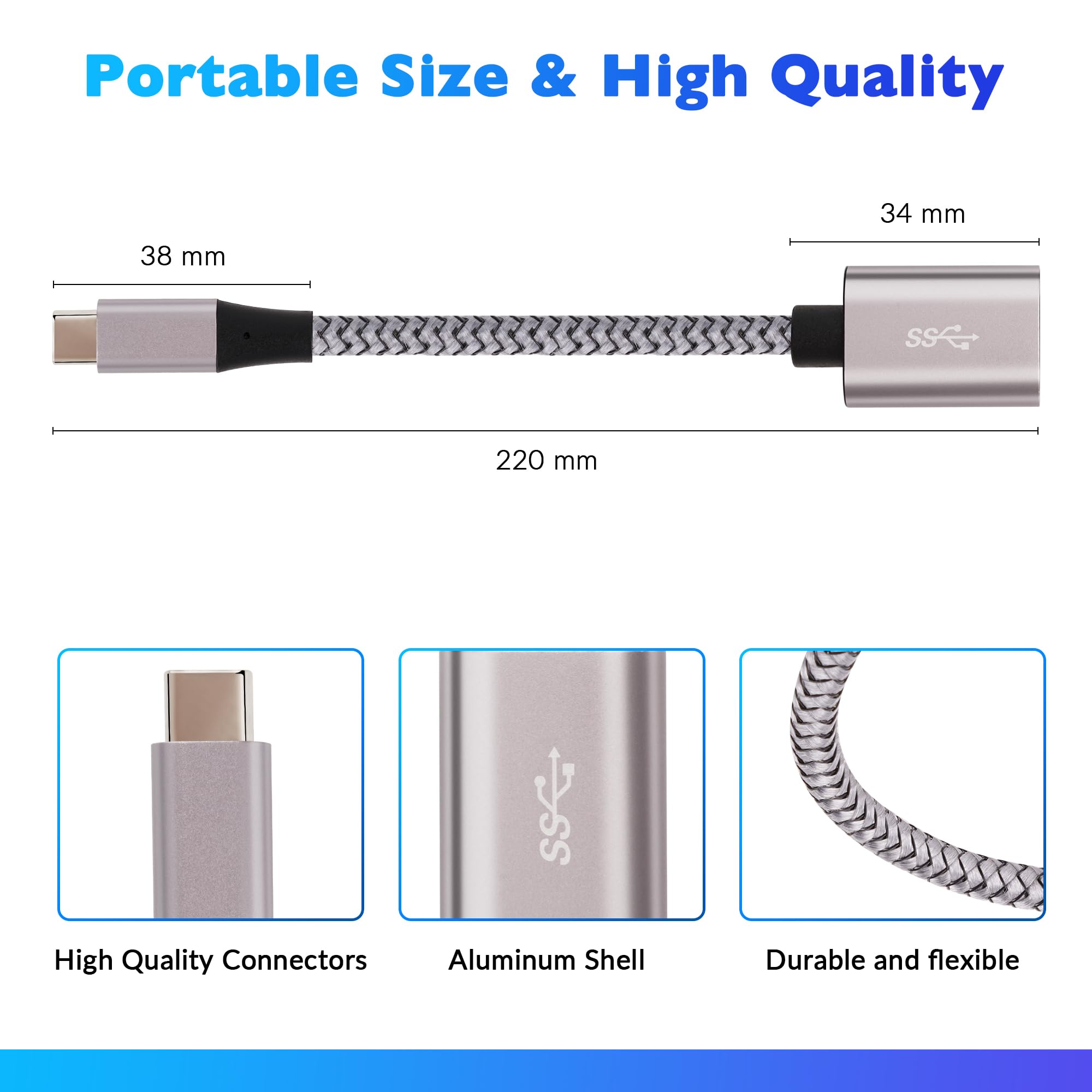 Togconn USB C to USB 3.0 Adapter 4 Pack Nylon Braided Type C OTG Cable for iPhone 15 Pro Max Samsung S23 Ultra MacBook Pro Air Google Pixel - View 6 of 7
