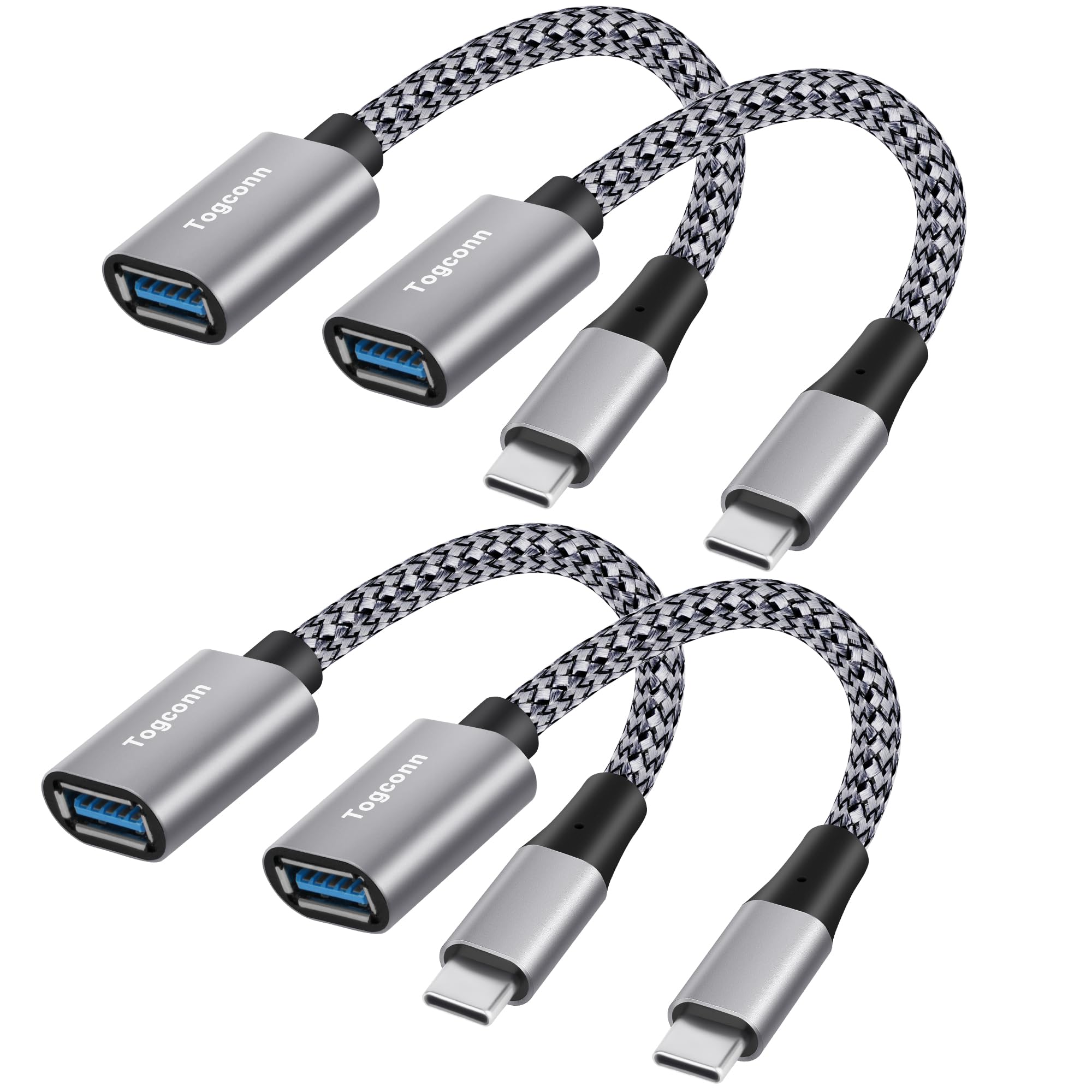 Togconn USB C to USB 3.0 Adapter 4 Pack Nylon Braided Type C OTG Cable for iPhone 15 Pro Max Samsung S23 Ultra MacBook Pro Air Google Pixel