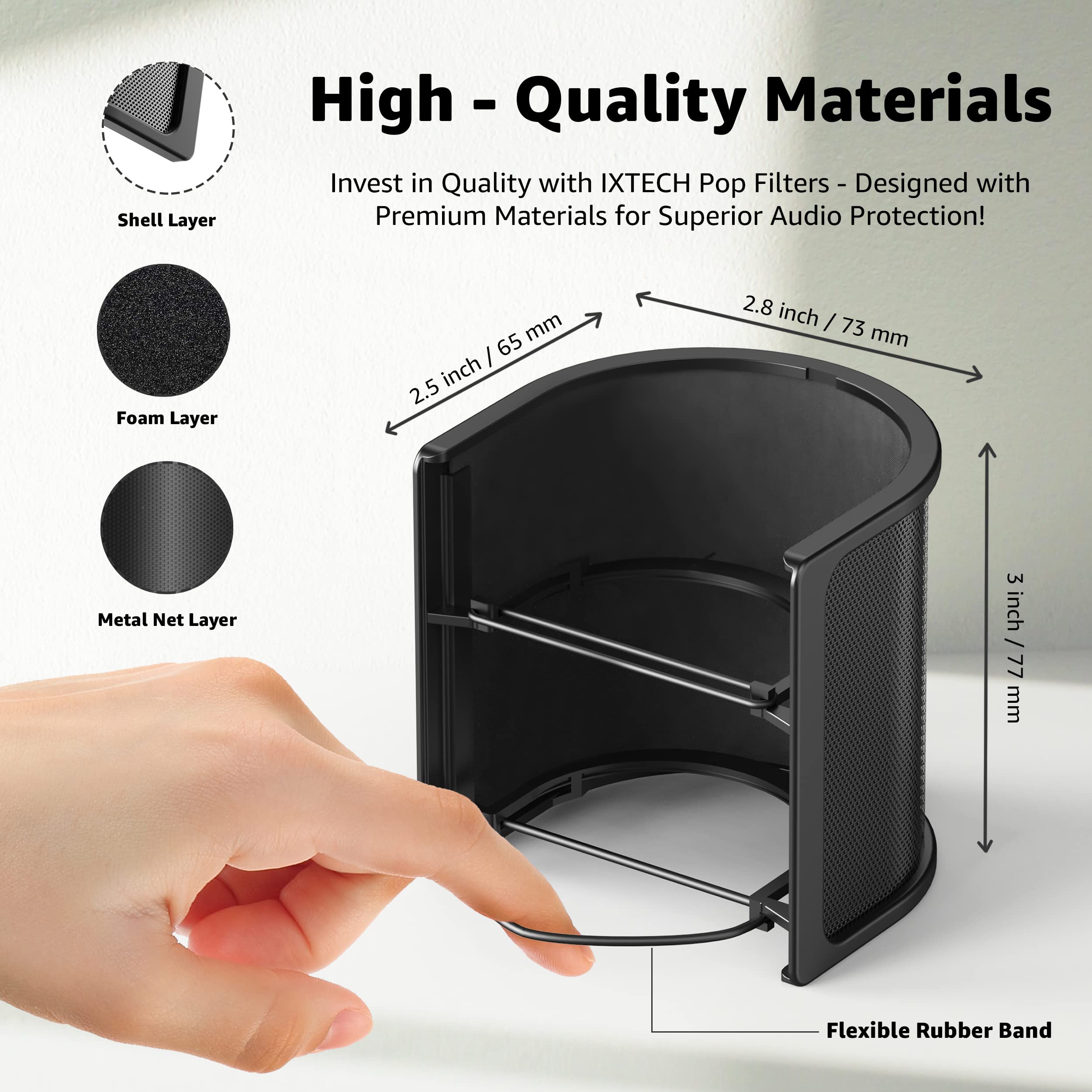 IXTECH Microphone Pop Filter, Mic Pop Screen with Metal Mesh and Foam Filter, Handheld Mic Windscreen Cover Pop Shield, Noise Shield Microphone - View 2 of 7