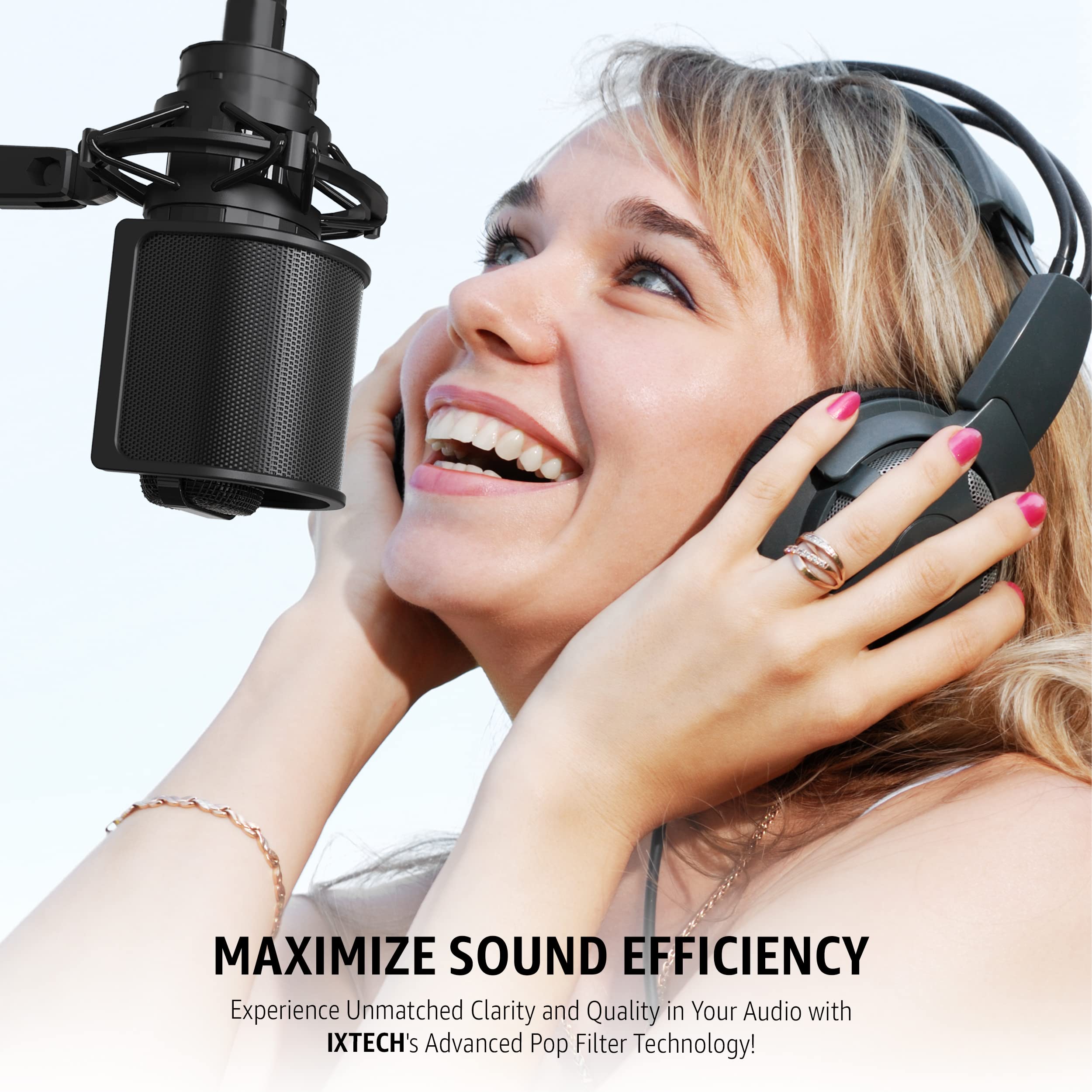 IXTECH Microphone Pop Filter, Mic Pop Screen with Metal Mesh and Foam Filter, Handheld Mic Windscreen Cover Pop Shield, Noise Shield Microphone - View 6 of 7