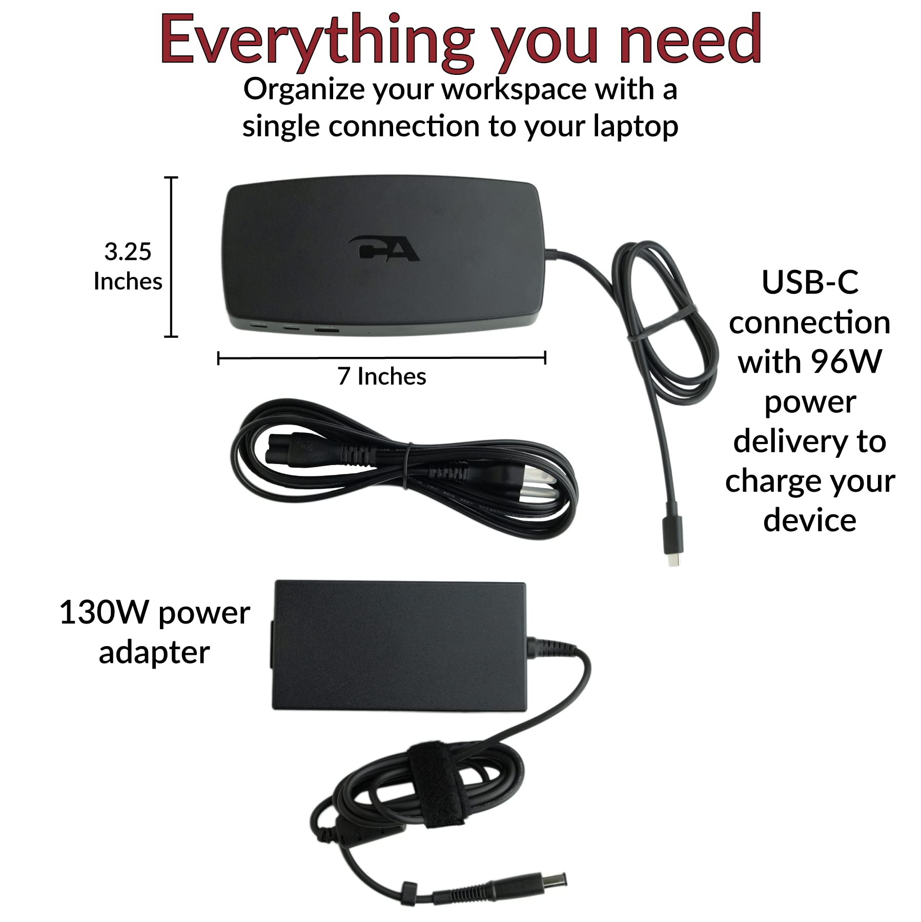 Cyber Acoustics CA Essential Universal Docking Station DS-6000 USB-C Triple 4K HDMI Six USB Ports Ethernet 90W Power Laptop Windows Mac TAA Compliant - View 3 of 7