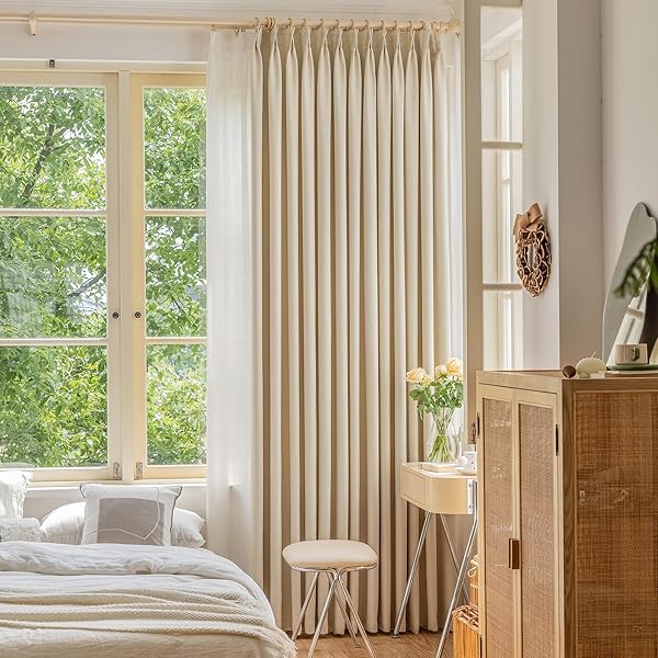 OYRING OYRING 96 Inch Pinch Pleated Thermal Insulated Room Darkening Curtain Beige Cream 52W x 96L for Living Room Bedroom 1 Panel