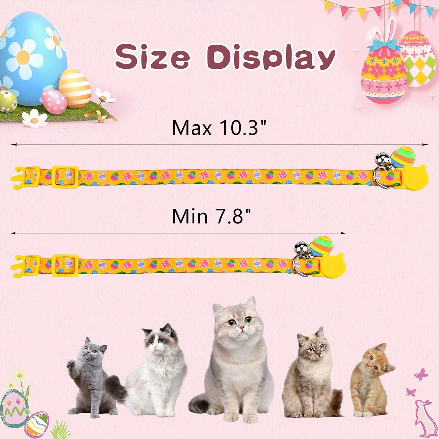 CooShou CooShou 4PCS Easter Cat Breakaway Collars with Bells and Egg Pendants Adjustable for Kittens and Small Dogs - View 3 of 7