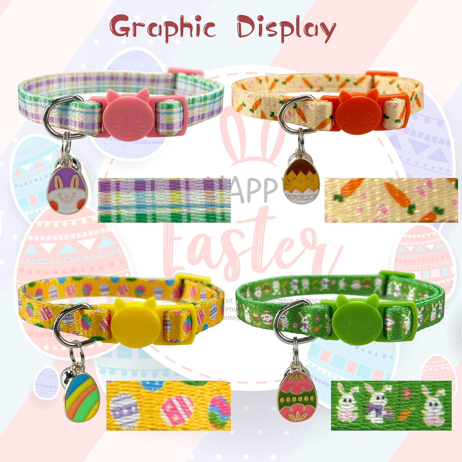 CooShou CooShou 4PCS Easter Cat Breakaway Collars with Bells and Egg Pendants Adjustable for Kittens and Small Dogs - View 4 of 7
