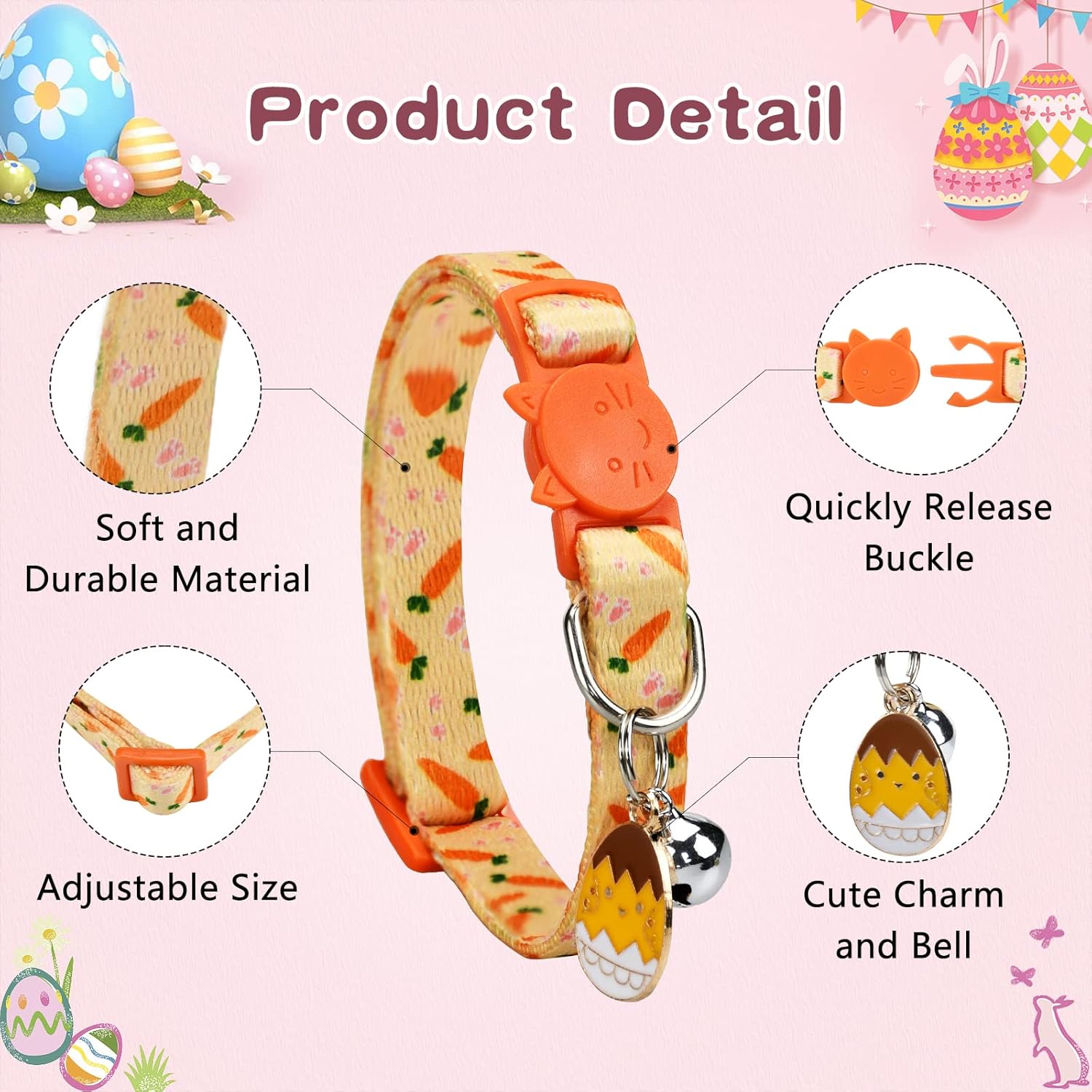 CooShou CooShou 4PCS Easter Cat Breakaway Collars with Bells and Egg Pendants Adjustable for Kittens and Small Dogs - View 5 of 7