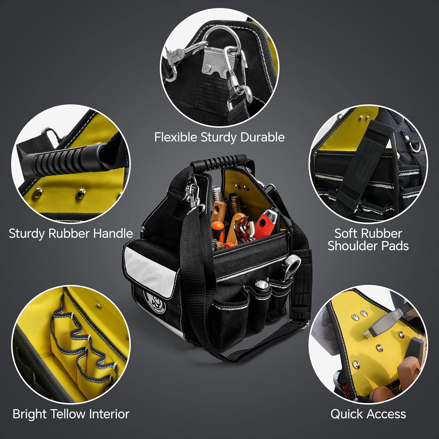 MARUTAI TOOL STORAGE Marutai 44 Pockets Tool Tote Bag Adjustable Straps Waterproof Base 10 Inch Electrician Tool Organizer for Men and Women - View 5 of 6