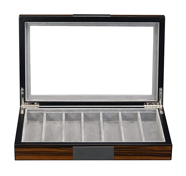 TIMELYBUYS TimelyBuys Walnut Wood Watch Band Display Case with Glass Top & Stainless Steel Accents for Smart & Oversized Bands