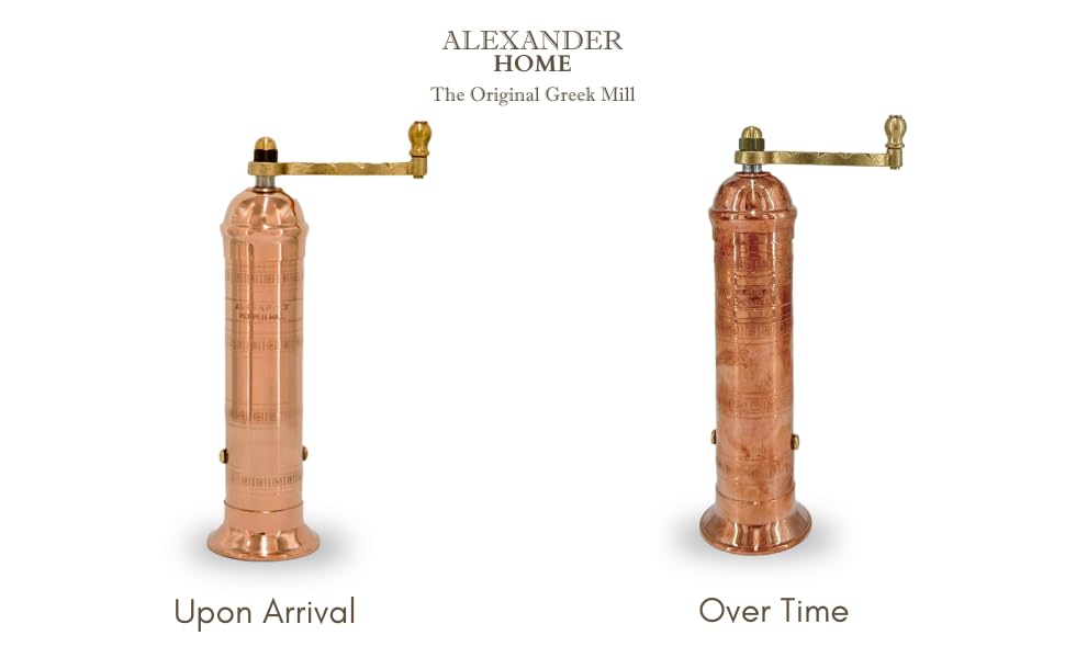 Alexander Home Alexander Home Original Greek Pepper Mill 10 Inch Tall European Grinder with Crank Handle Manual Refillable Copper - View 5 of 5